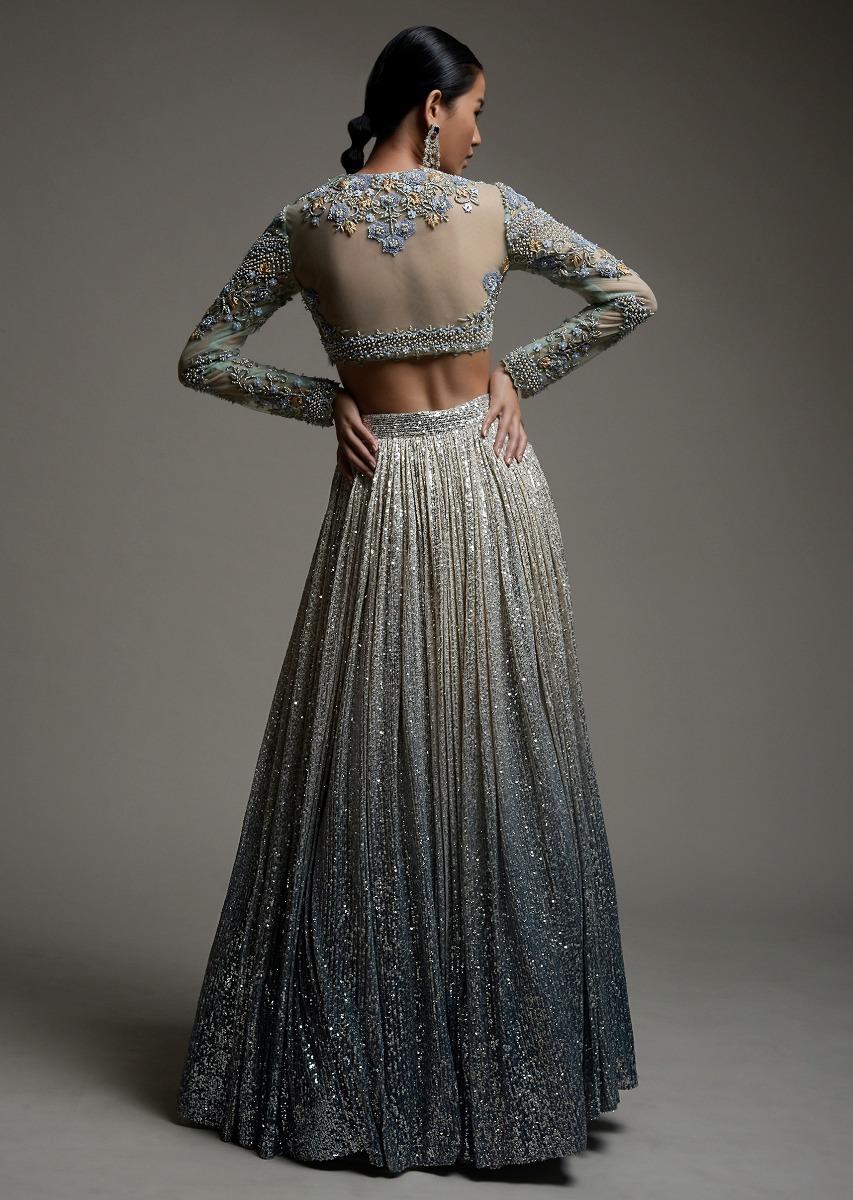 Kalki Fashion,M001RA408Y-SG56169,Grey Ombre Lehenga Embellished In Sequins With A Resham And Cut Dana Embroidered Choli