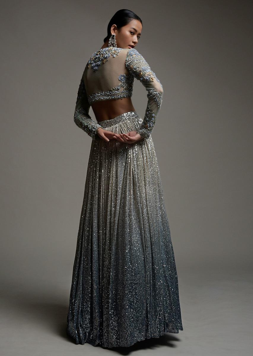 Kalki Fashion,M001RA408Y-SG56169,Grey Ombre Lehenga Embellished In Sequins With A Resham And Cut Dana Embroidered Choli