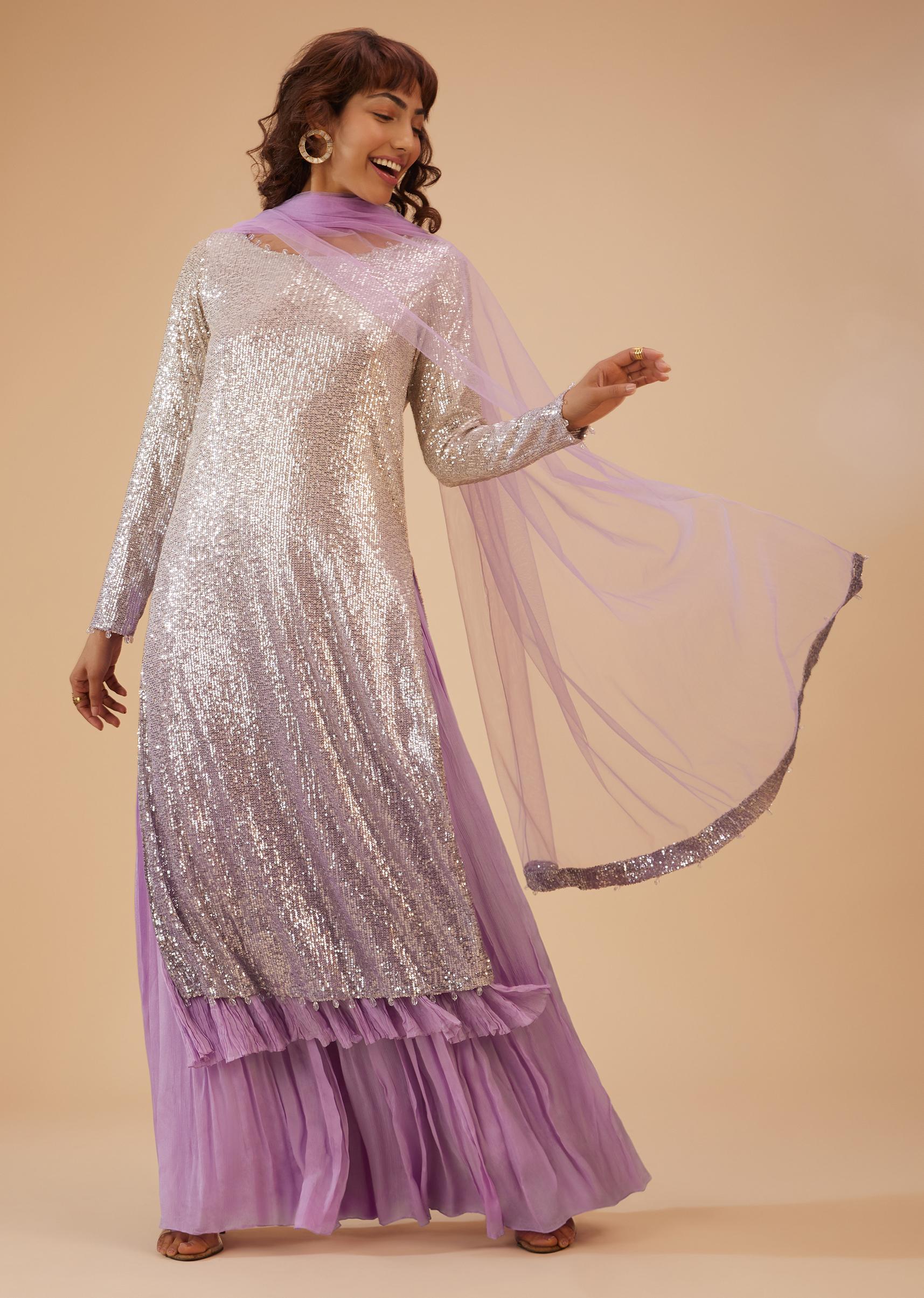 Kalki Fashion,SG114719,Lilac Purple Palazzo Suit Set In Sequin