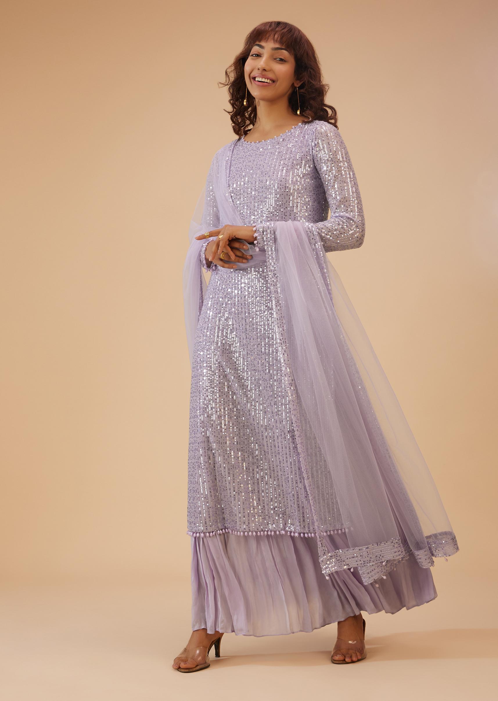 Kalki Fashion,SG117882,Lilac Purple Sequin Kurta Set