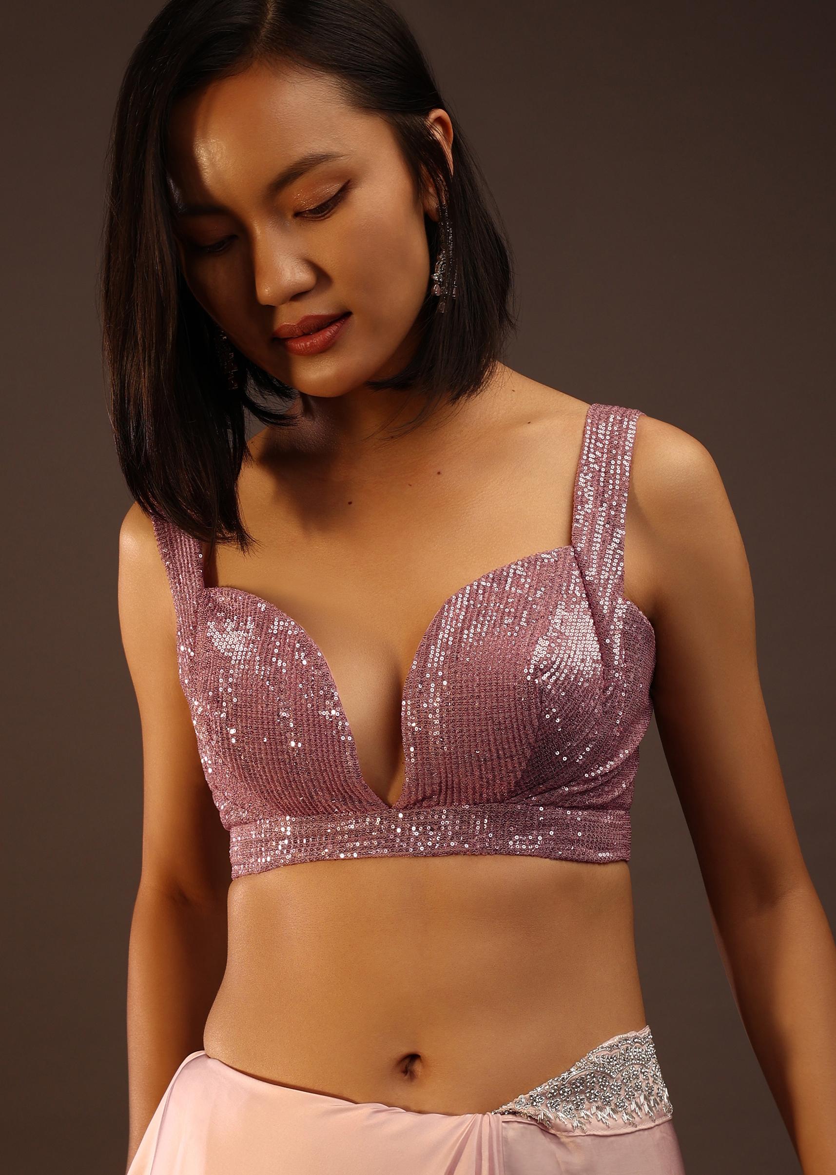 Kalki Fashion,M001BLG12Y-SG91510,Nostalgia Rose Sequins Sleeveless Blouse With A Plunging Neckline Back Hook Closure And Padded.