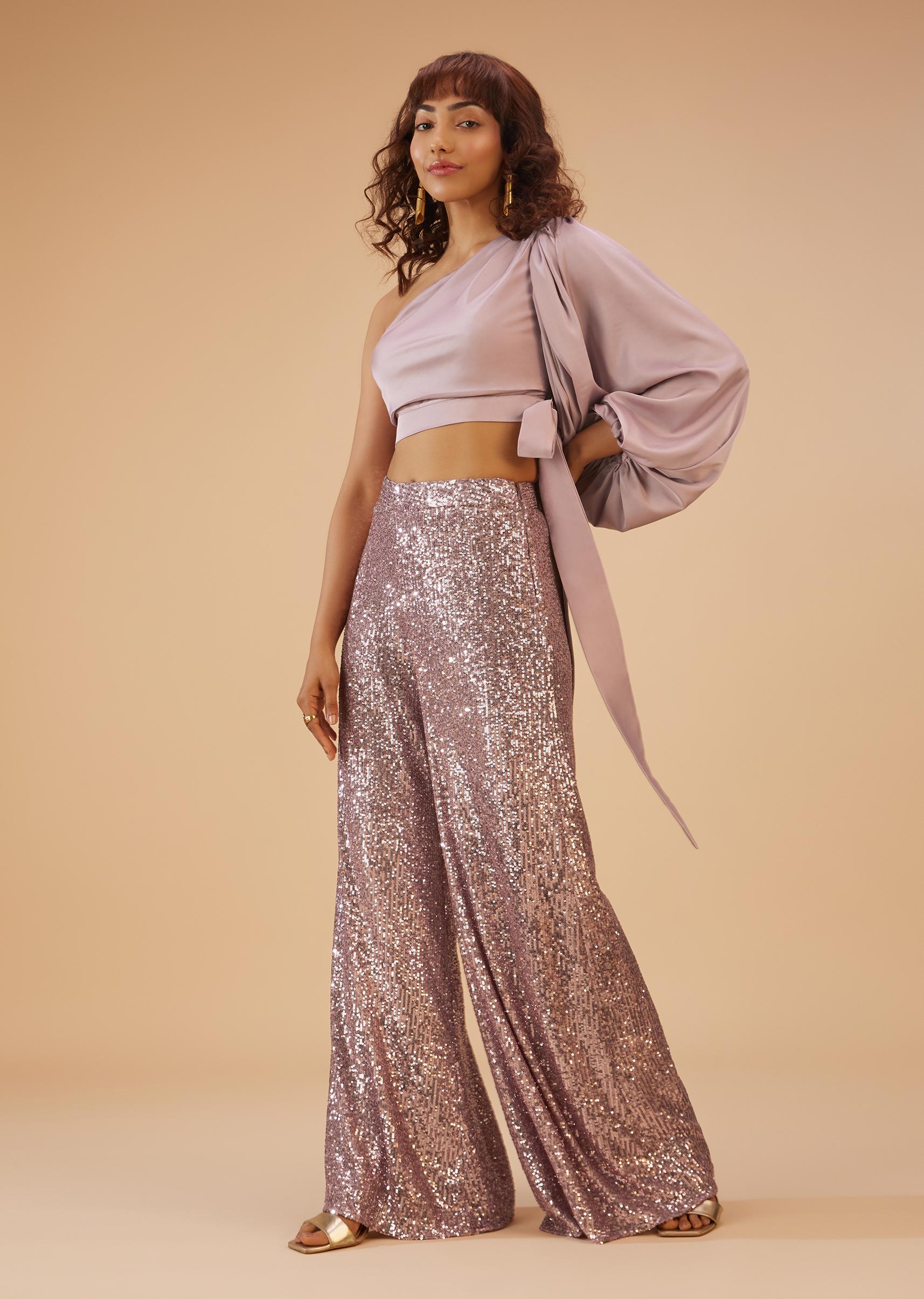 Kalki Fashion,SG125662,Onion Pink Palazzo And Crop-Top Set