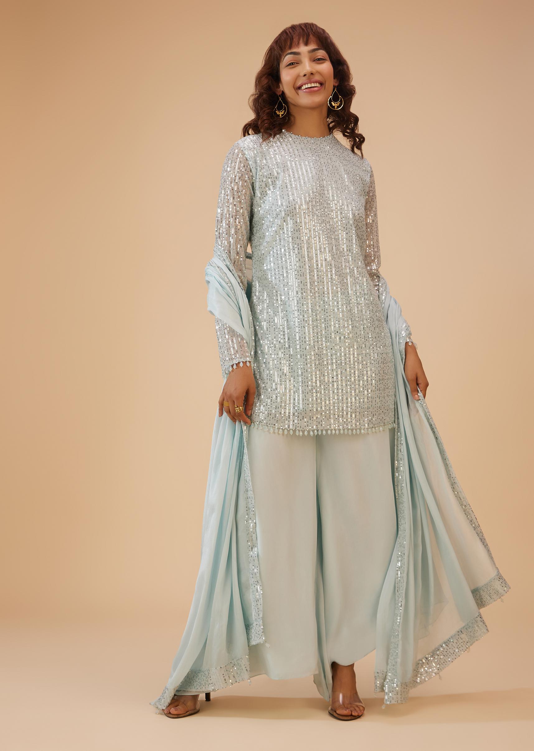 Kalki Fashion,SG117841,Powder Blue Palazzo Suit Set In Sequin