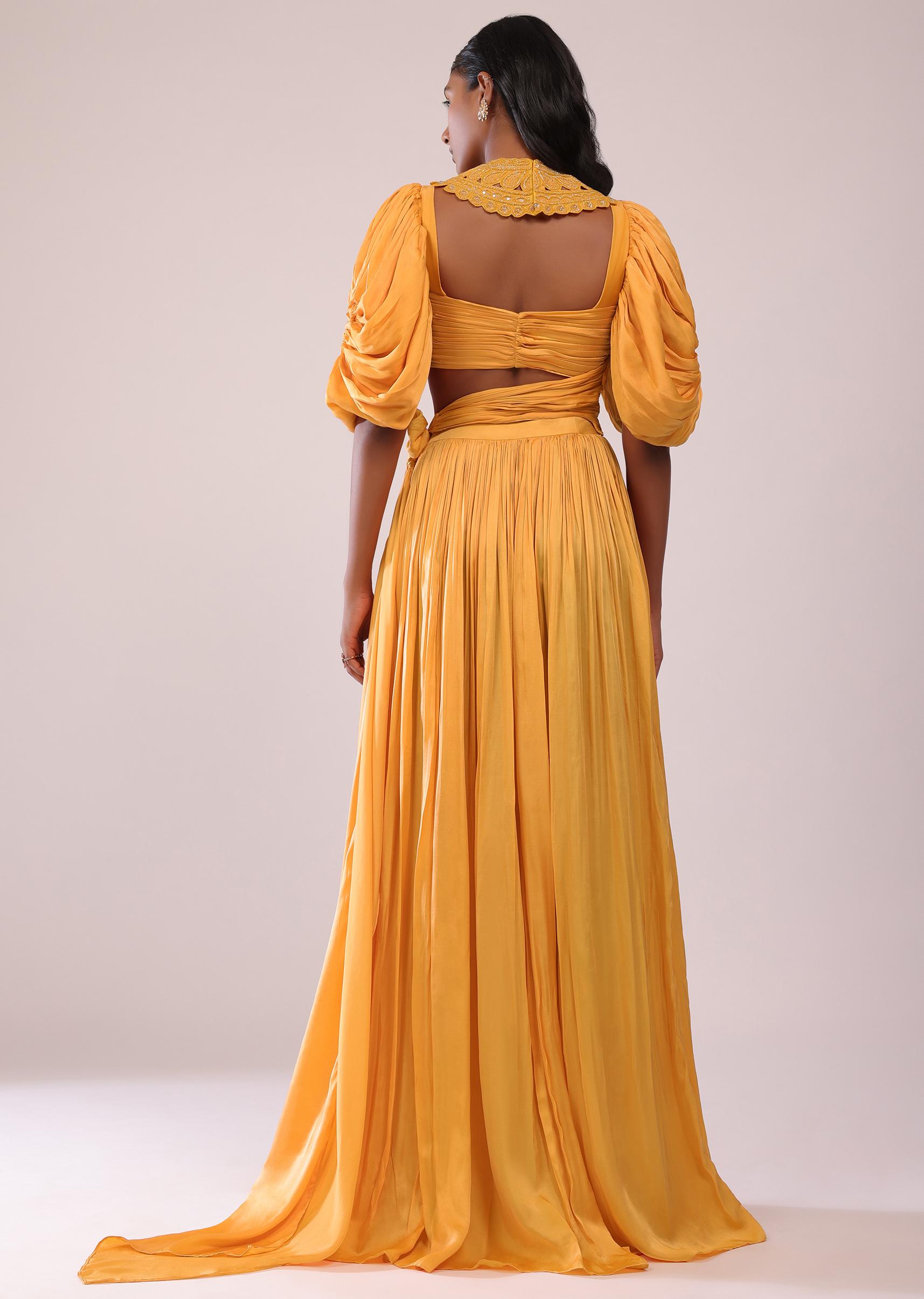 Kalki Fashion,SG148237,Orange Indo-Western Skirt And Blouse With Balloon Sleeves