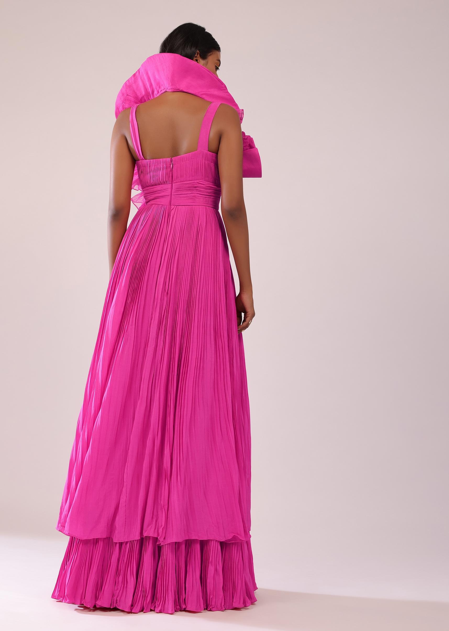 Kalki Fashion,SG149479,Rani Pink Indo-Western Crepe Gown With Patchwork On The Neckline