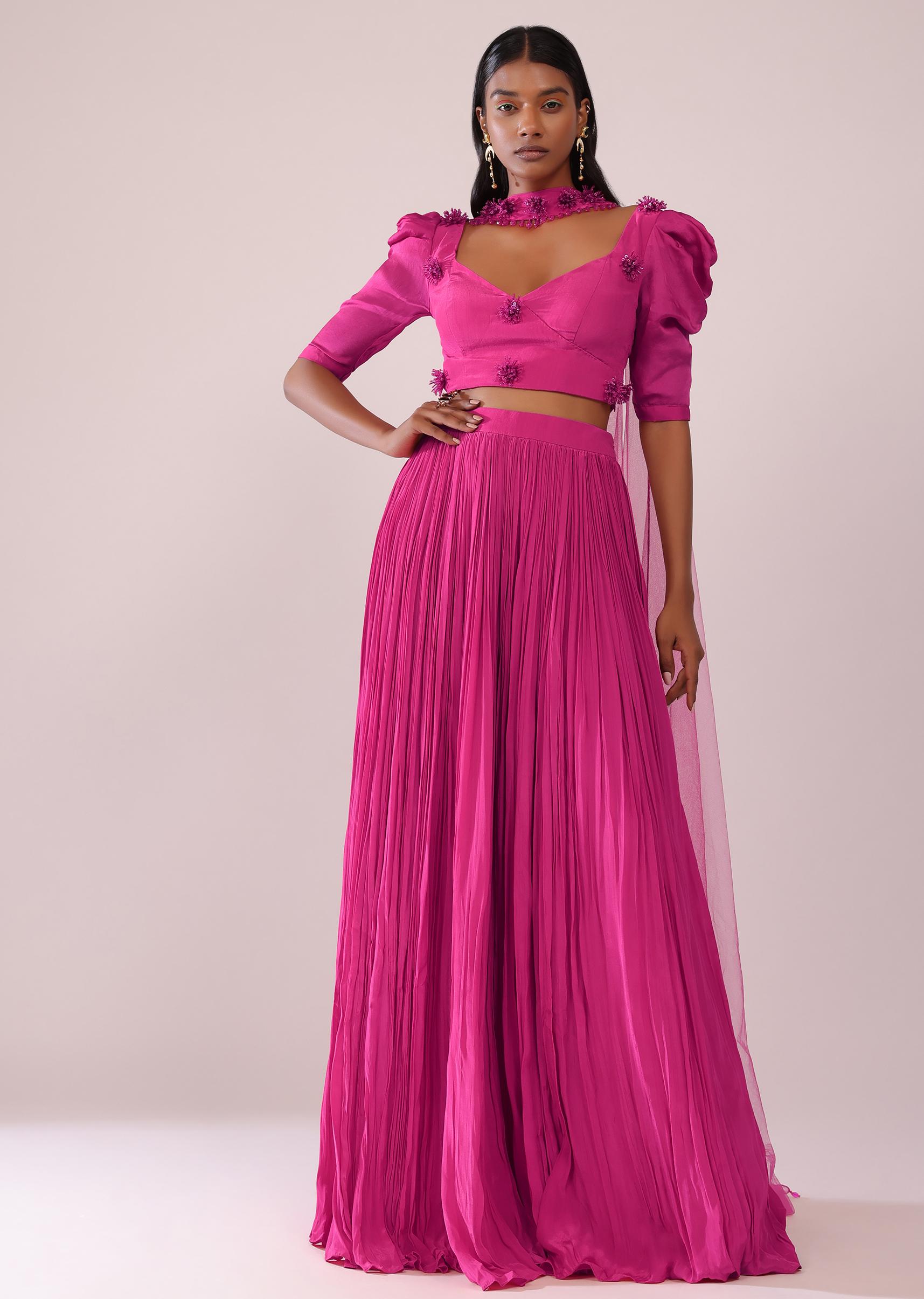 Kalki Fashion,SG149486,Rani Pink Lehenga And Blouse Set In Crepe With Patch Work