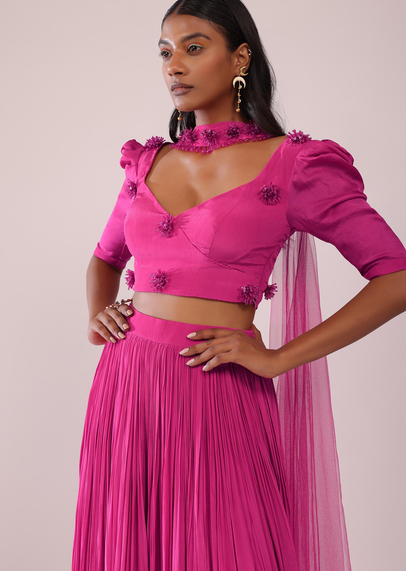 Kalki Fashion,SG149486,Rani Pink Lehenga And Blouse Set In Crepe With Patch Work