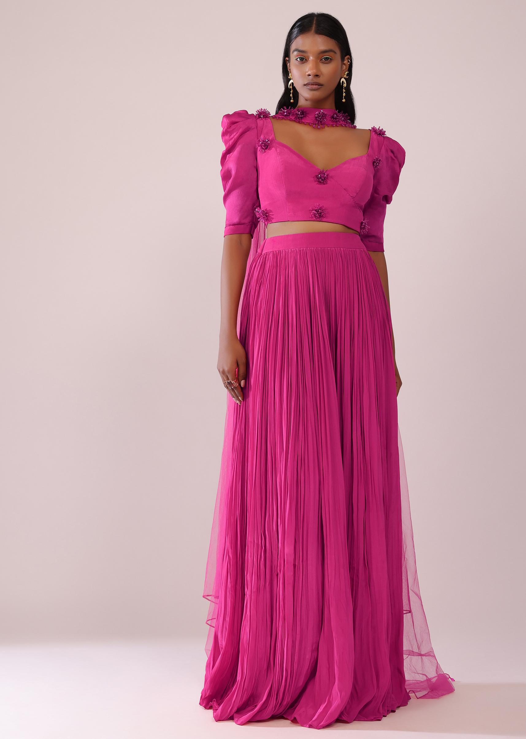 Kalki Fashion,SG149486,Rani Pink Lehenga And Blouse Set In Crepe With Patch Work