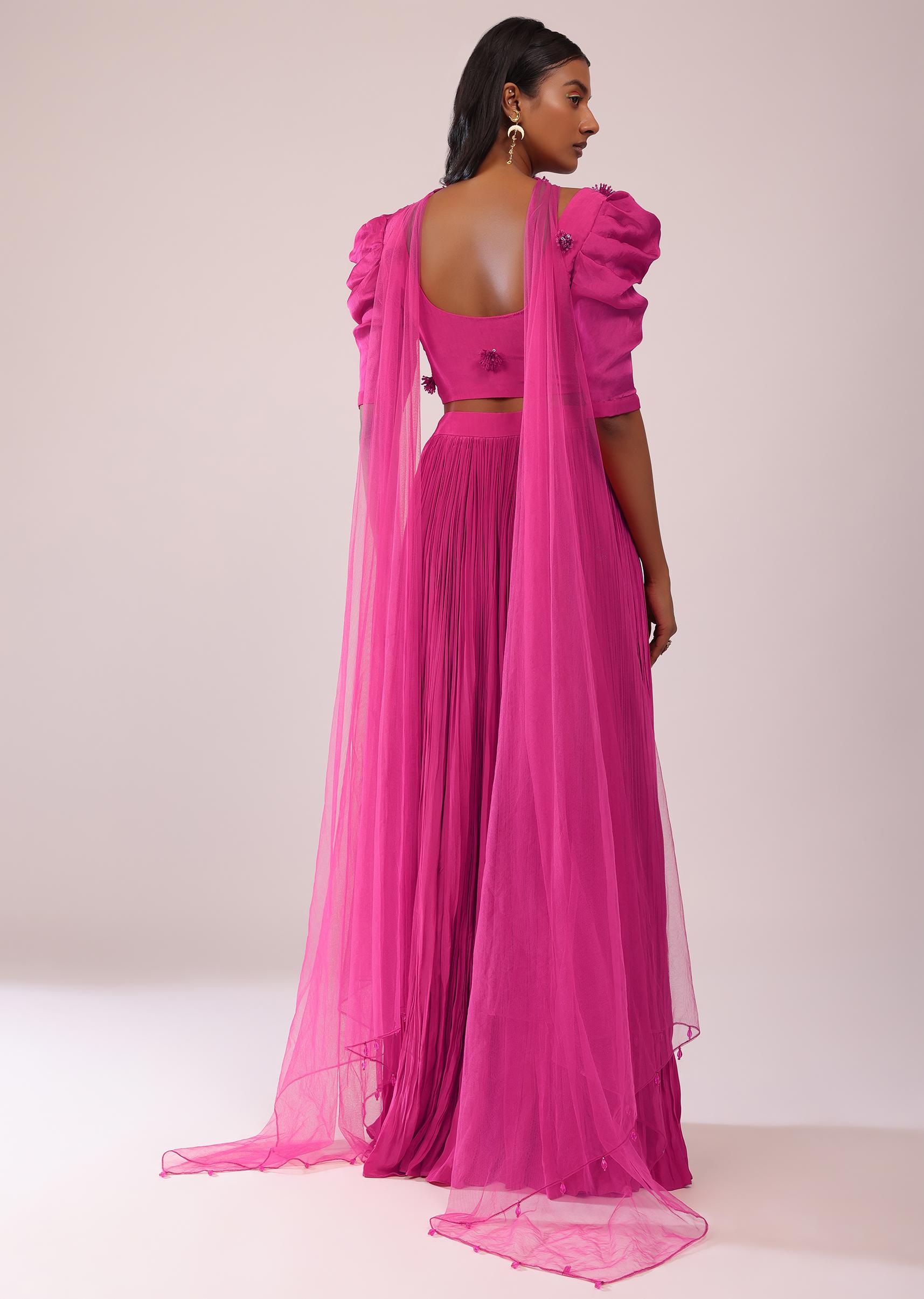 Kalki Fashion,SG149486,Rani Pink Lehenga And Blouse Set In Crepe With Patch Work