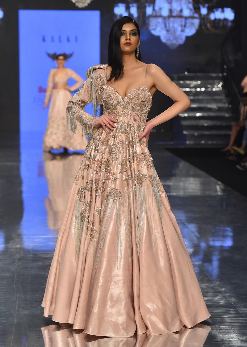 Tan Brown Gown In With Embellished Sleeve - Noor 2022