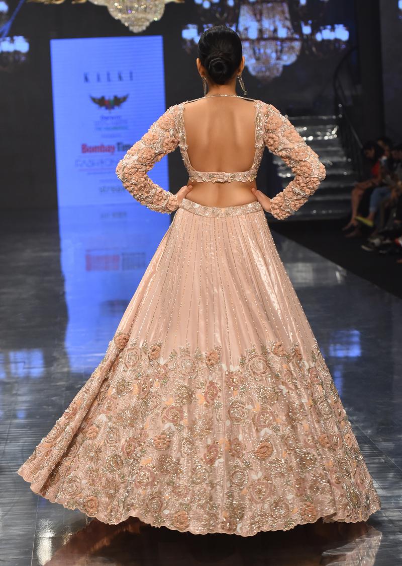 Candy Pink Festive Silver Pink Peony Lehenga Set In Organza With 3D Floral Embroidery - Noor 2022