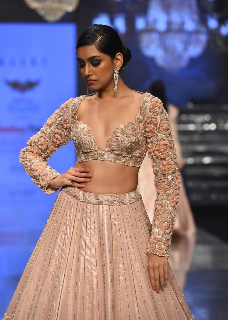 Candy Pink Festive Silver Pink Peony Lehenga Set In Organza With 3D Floral Embroidery - Noor 2022