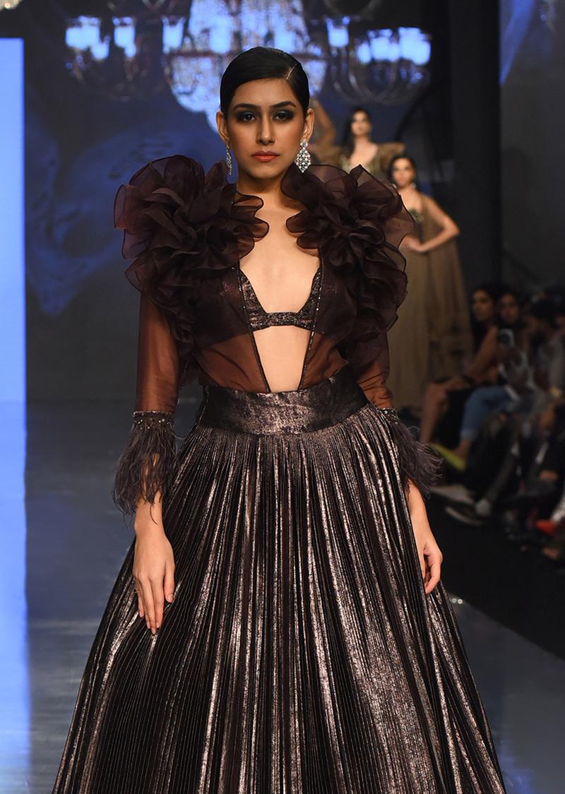 Dark Brown Lehenga With A Fancy Shrug - Noor 2022