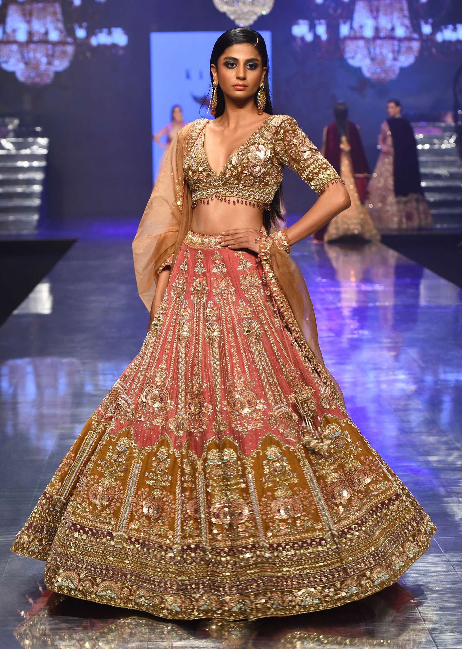 Rose Pink Bridal Lehenga In Raw Silk And Velvet With Heavy Embroidery - Noor 2022