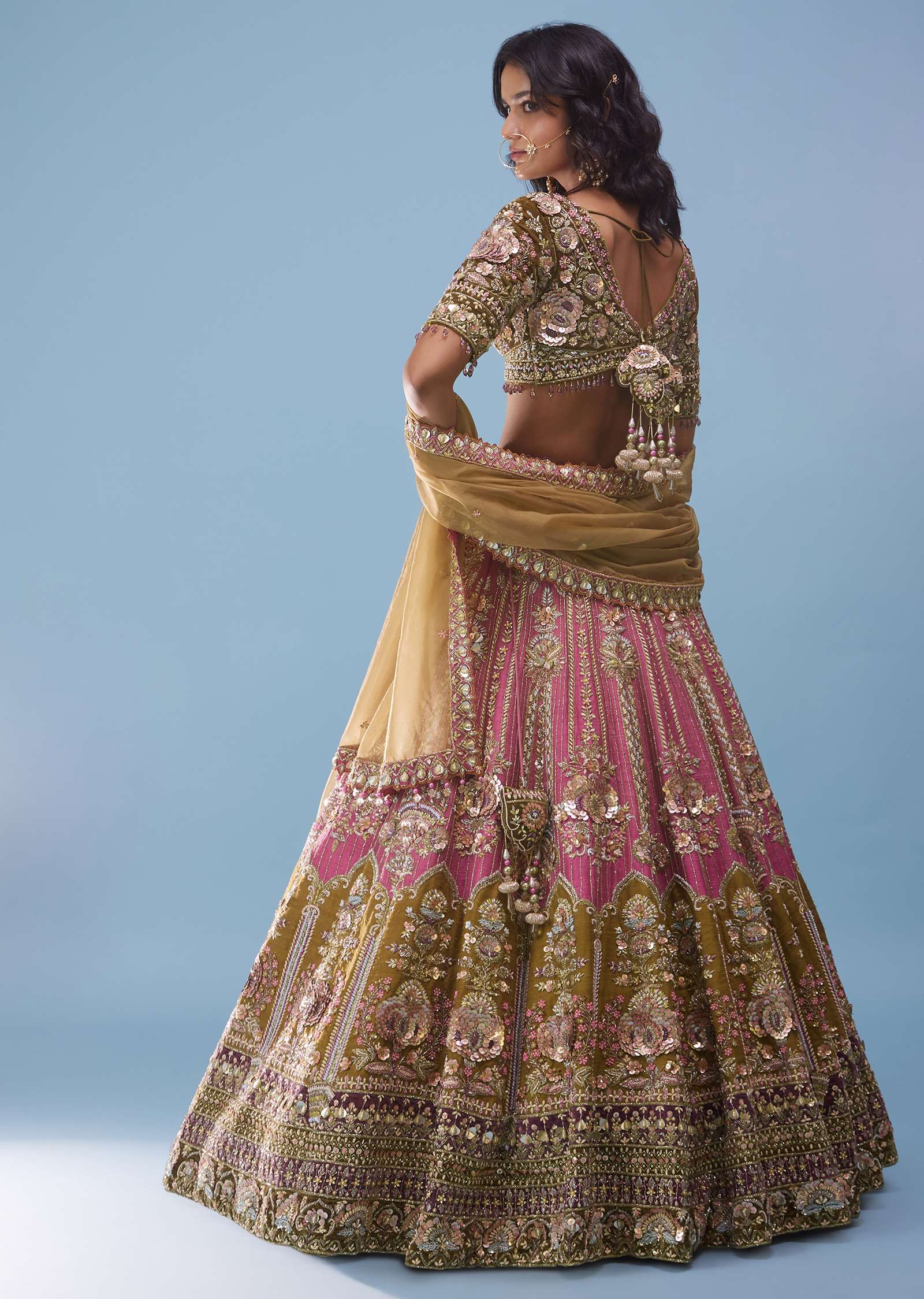 Rose Pink Bridal Lehenga In Raw Silk And Velvet With Heavy Embroidery - Noor 2022