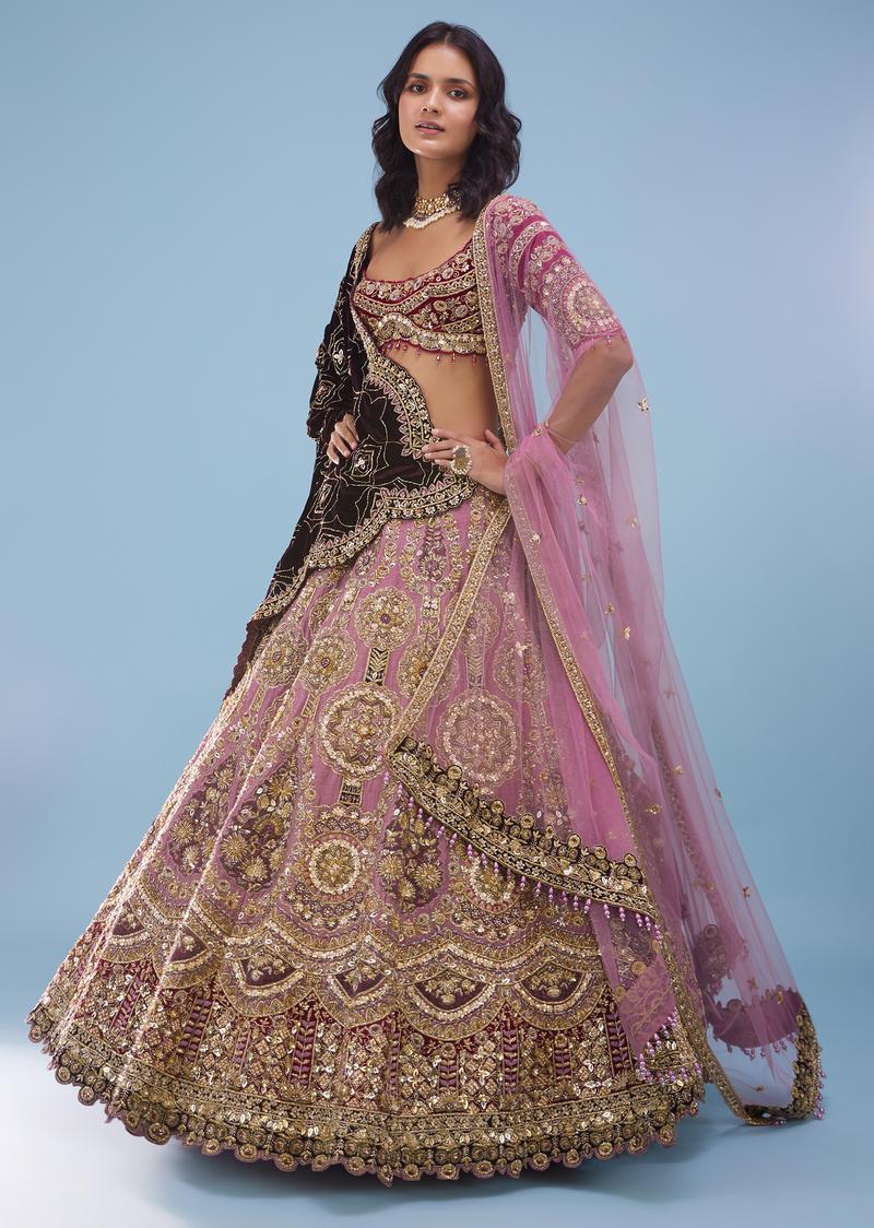 Powder Pink Amari Bridal Lehenga With Heavy Embroidery - Noor 2022
