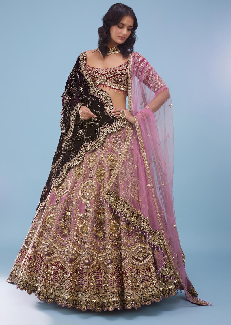 Powder Pink Amari Bridal Lehenga With Heavy Embroidery - Noor 2022