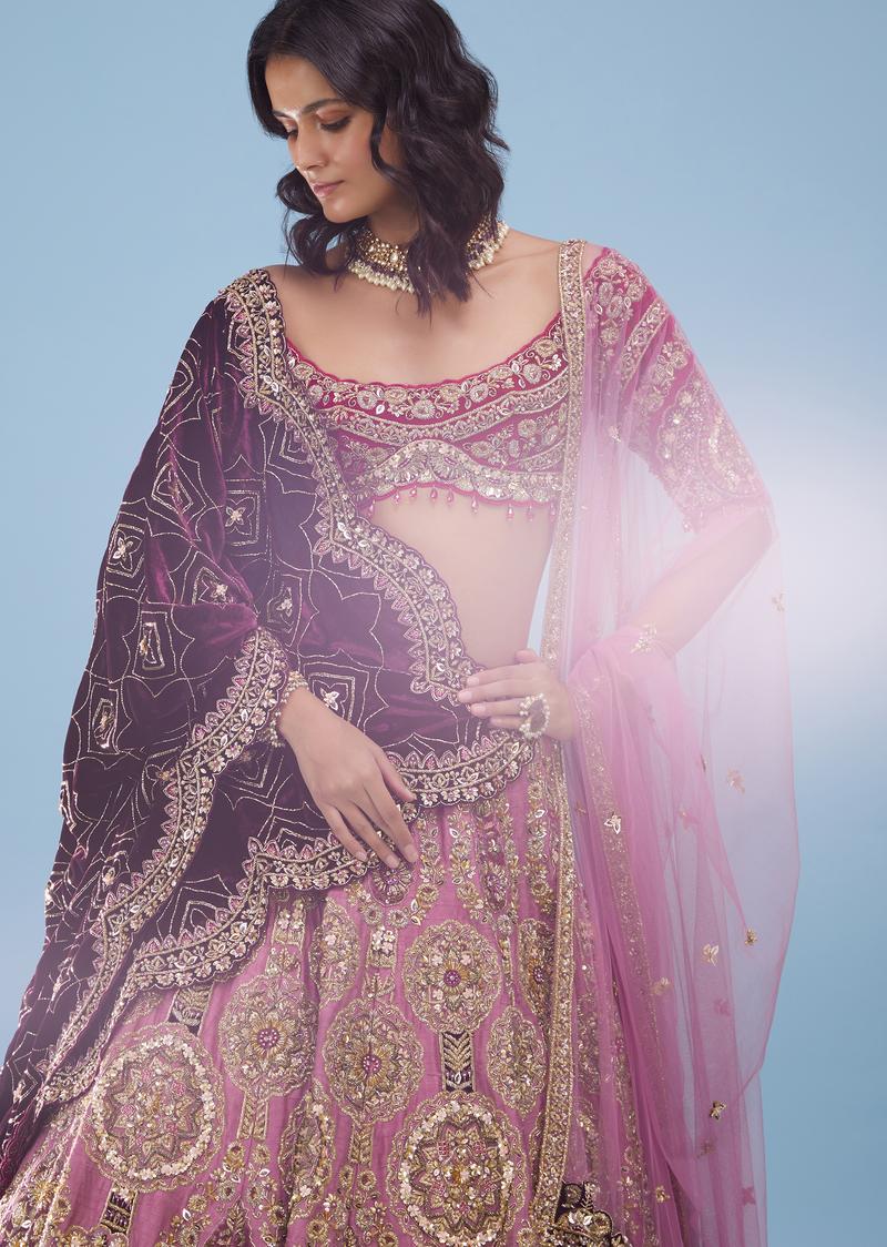 Powder Pink Amari Bridal Lehenga With Heavy Embroidery - Noor 2022