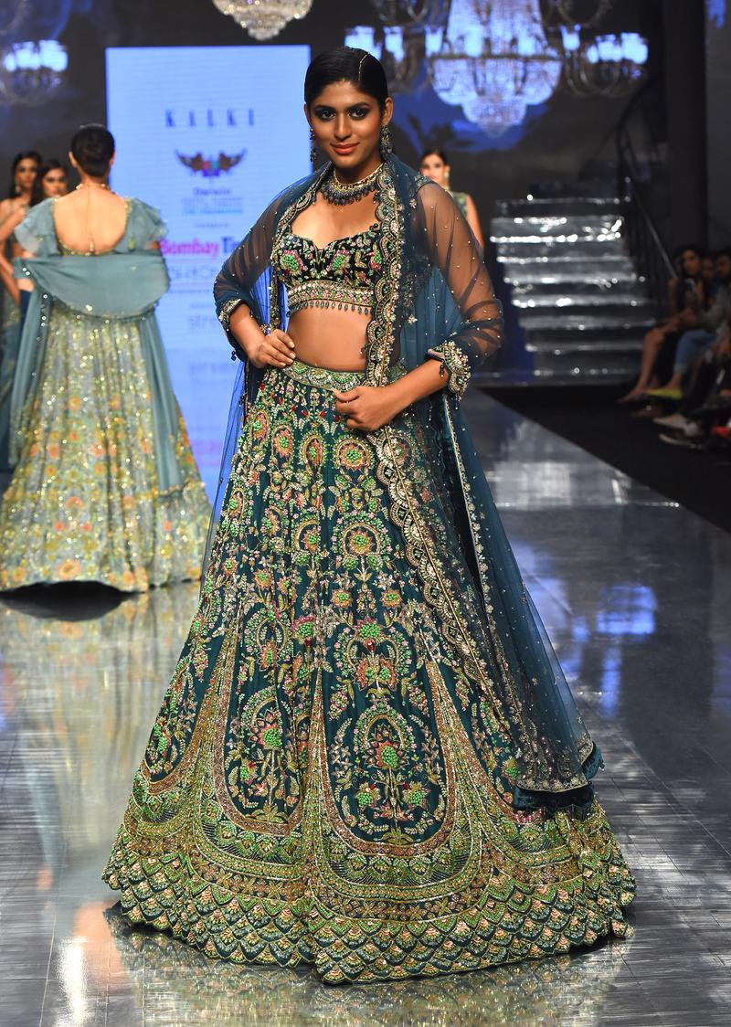 Peacock Green Bridal Lehenga In Raw Silk With Embroidery - Noor 2022