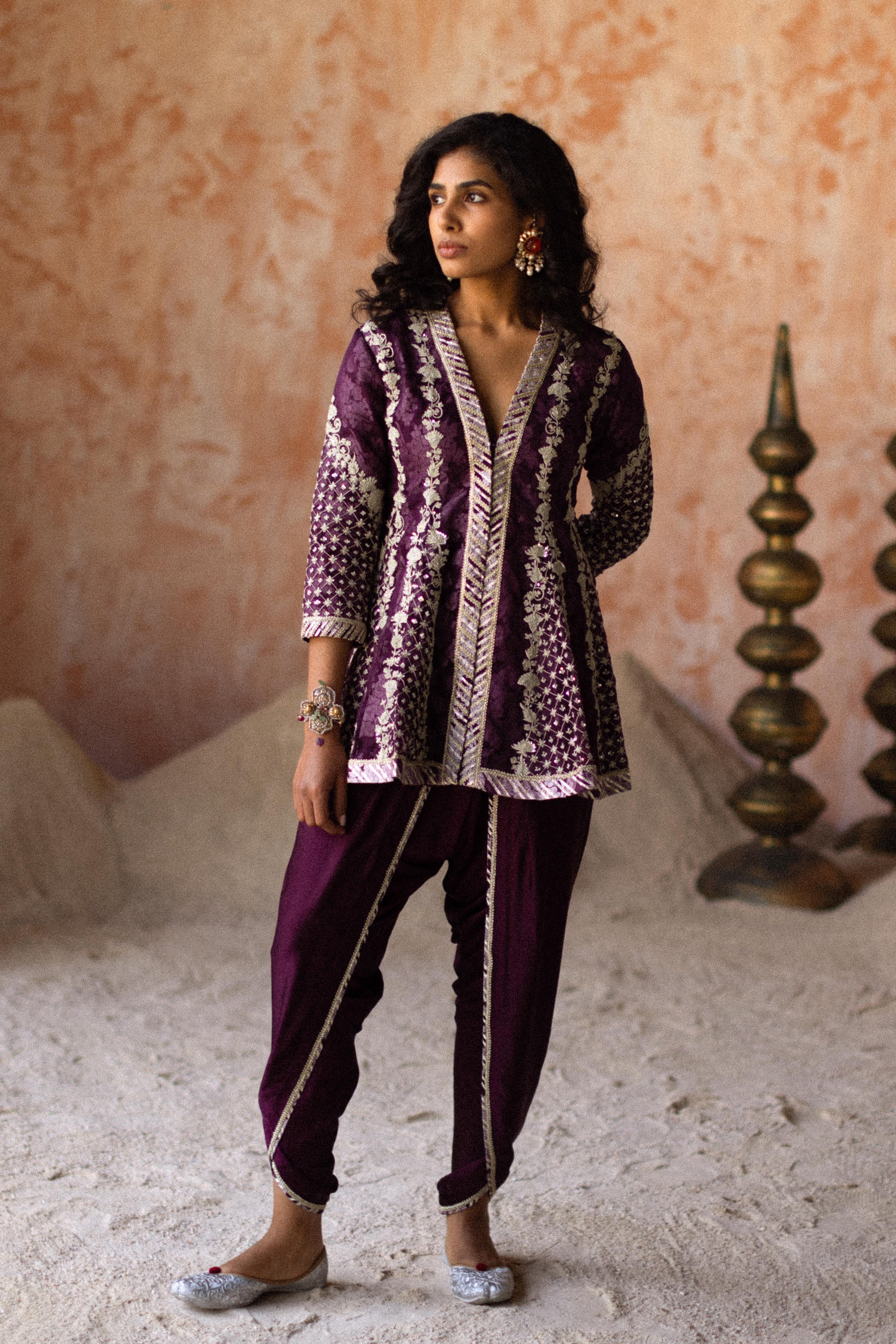 Dori Jaal Peplum With Dhoti Pants