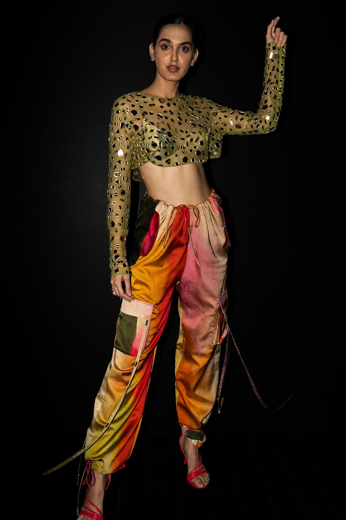 Mirror Crop Top With Cargo Pant