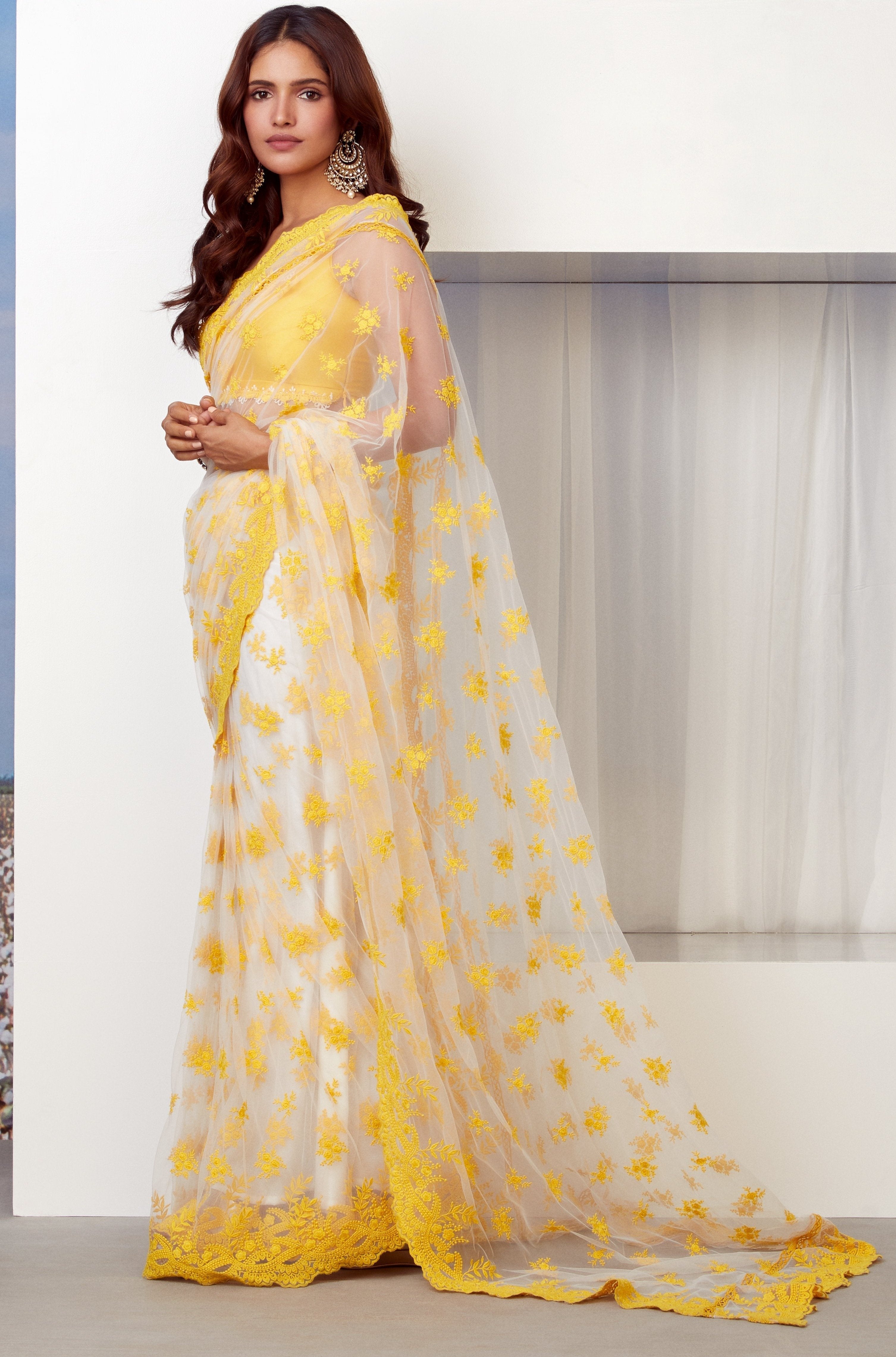 Mulmul Allure Net Yellow Saree