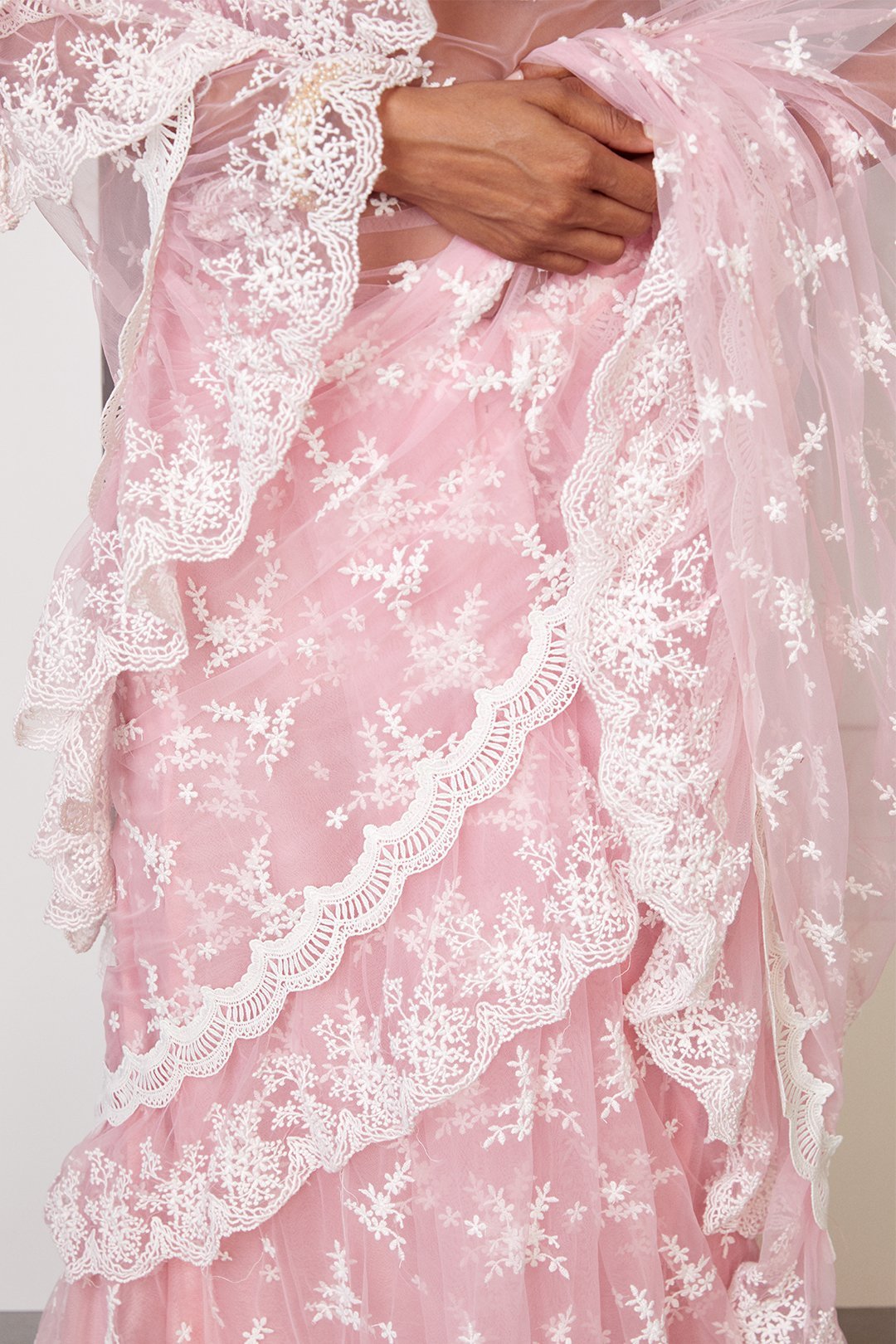 Mulmul Glamour Net Pink Saree