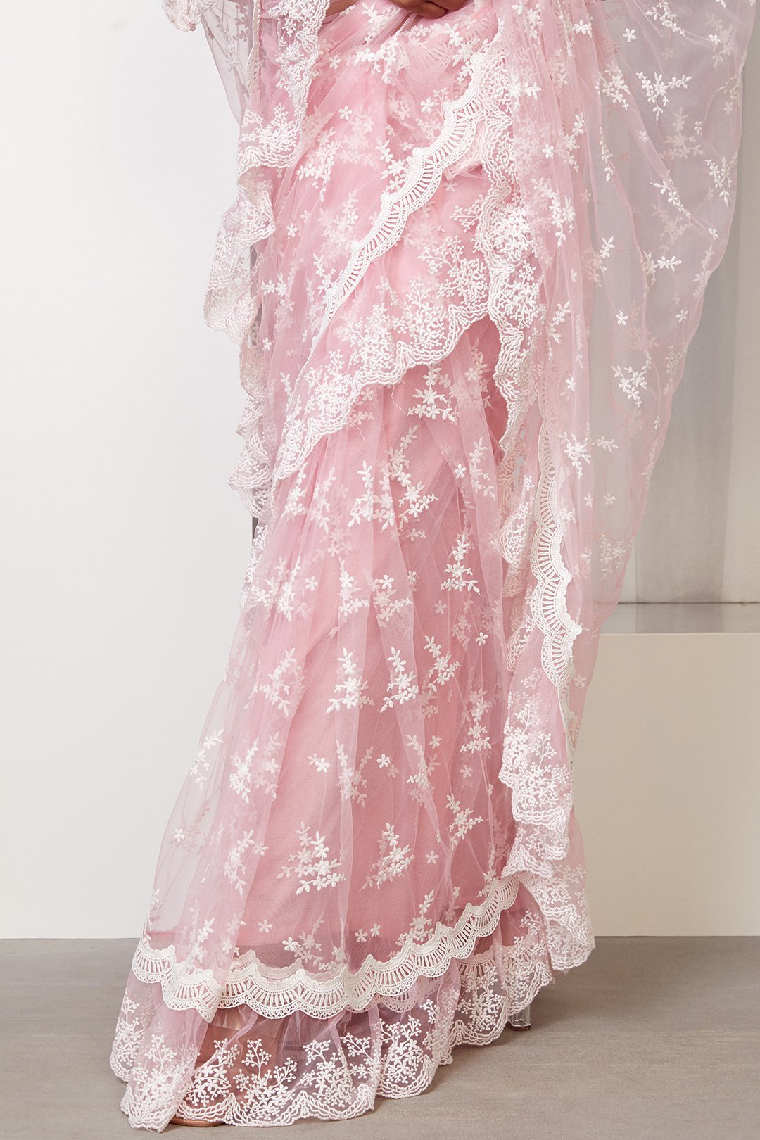Mulmul Glamour Net Pink Saree