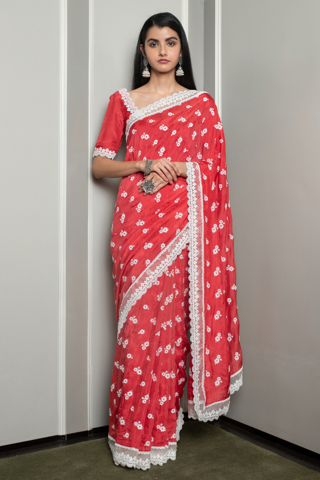 Mulmul Luana Silk Red Saree