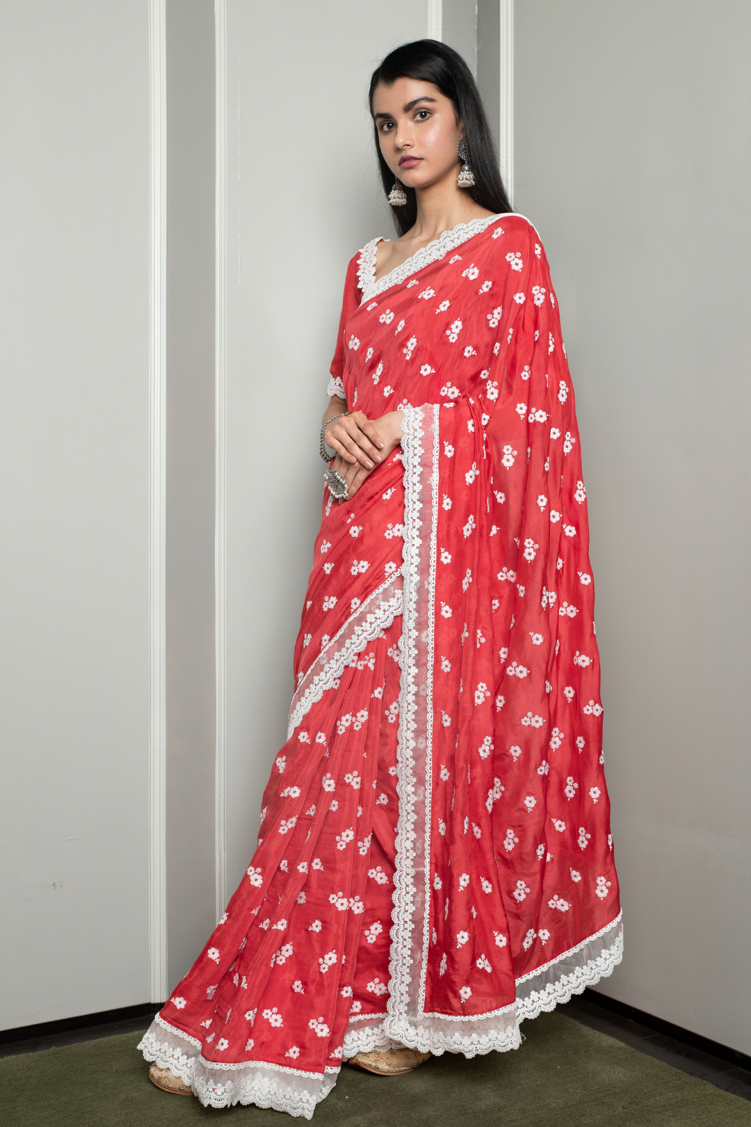 Mulmul Luana Silk Red Saree