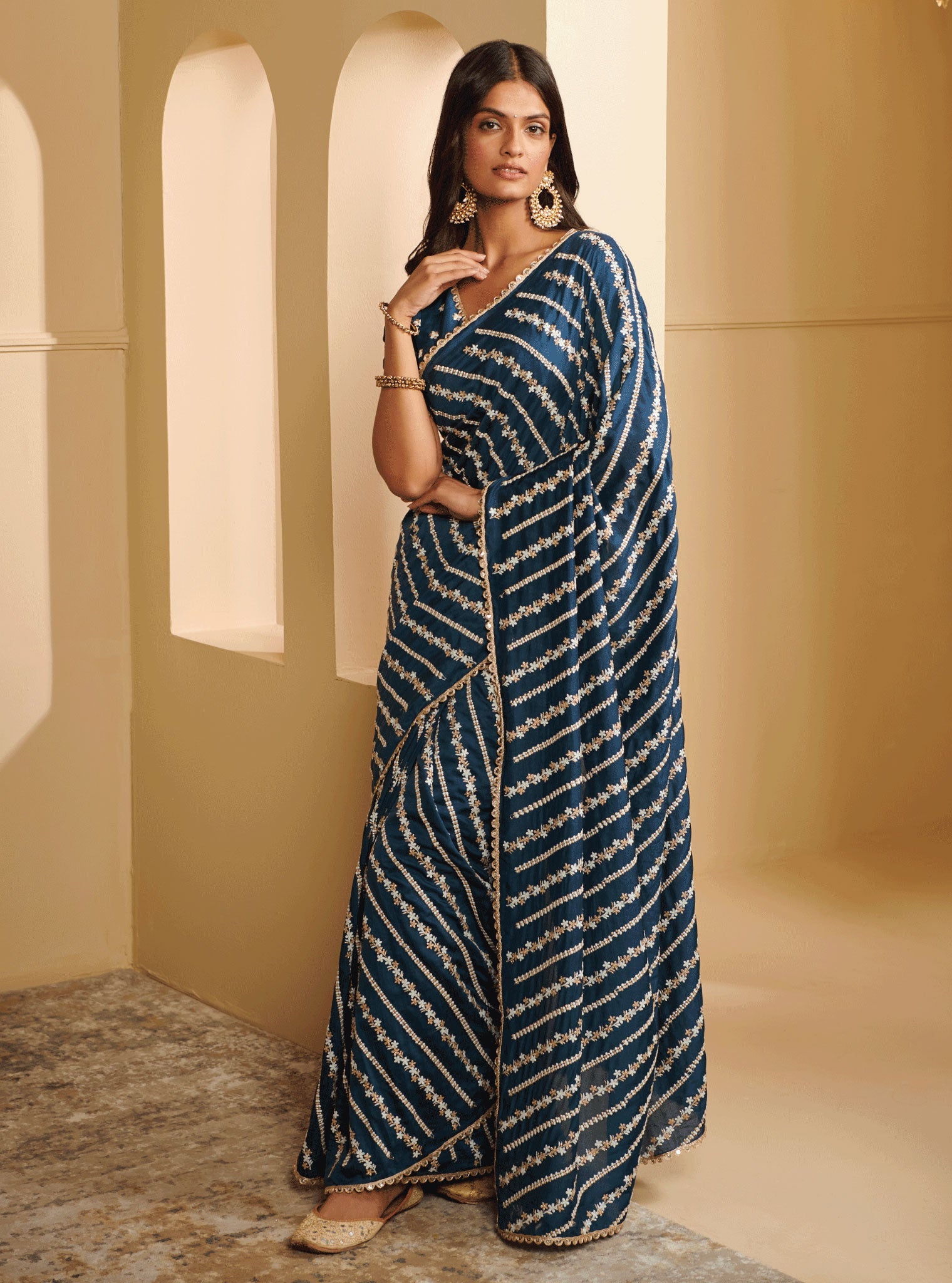 Mulmul Silk Niska Navy Saree