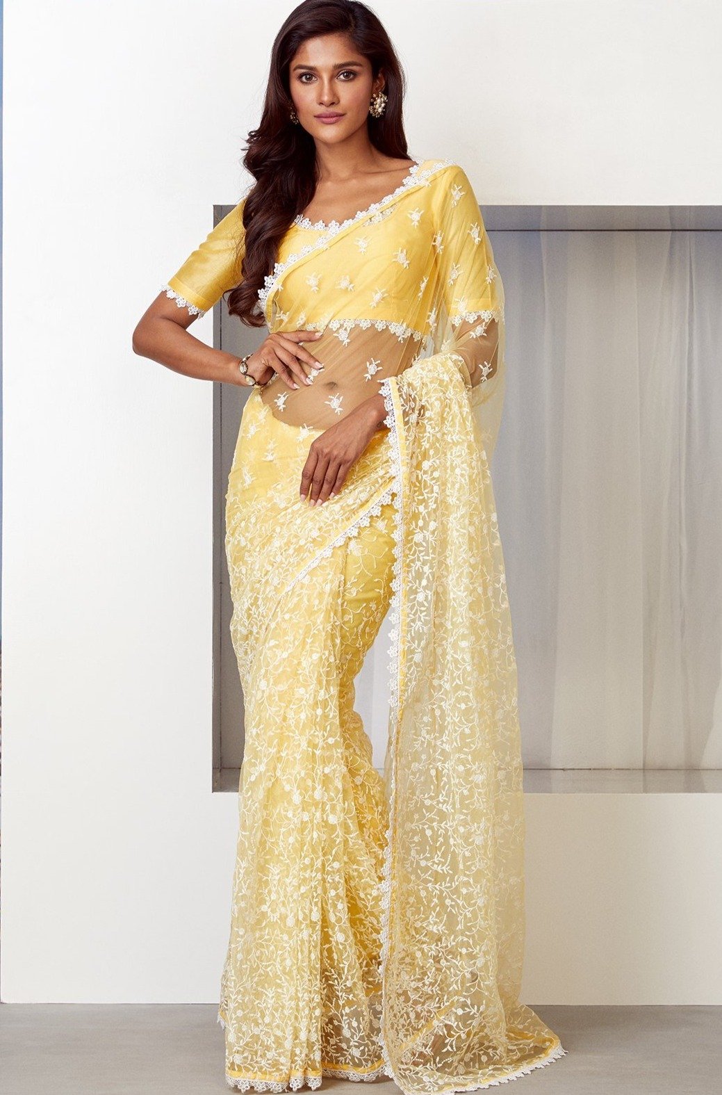 Mulmul Poise Net Yellow Saree