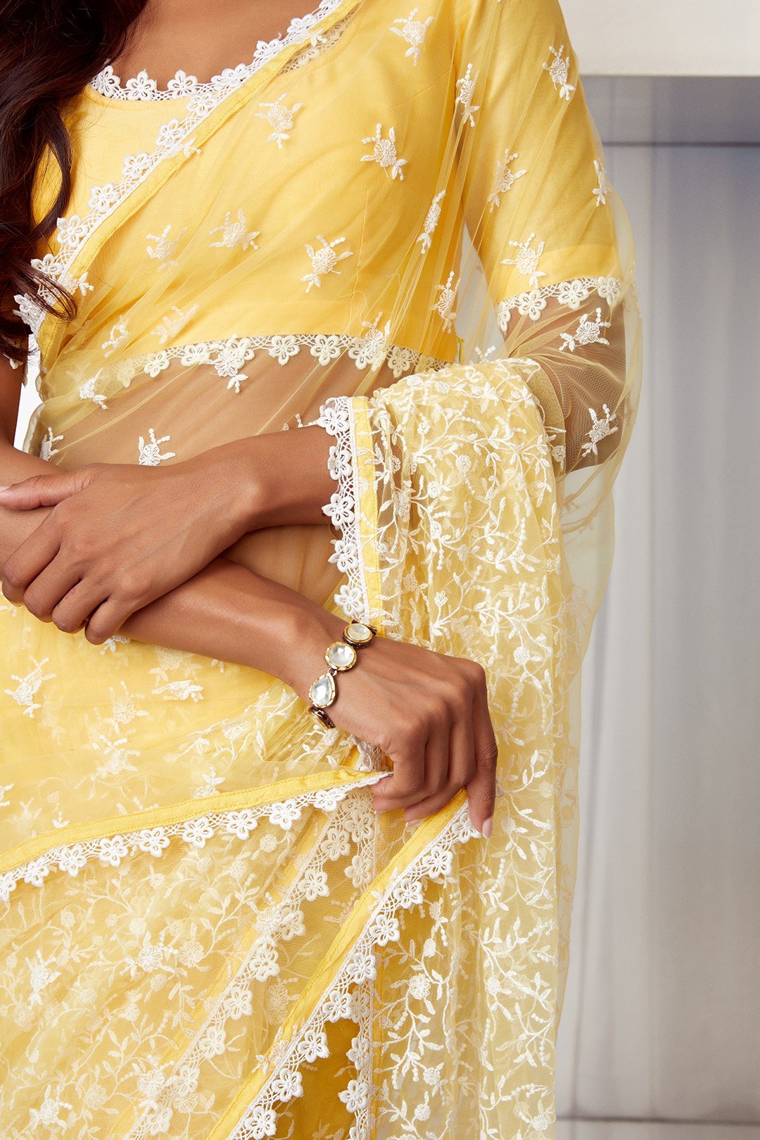 Mulmul Poise Net Yellow Saree