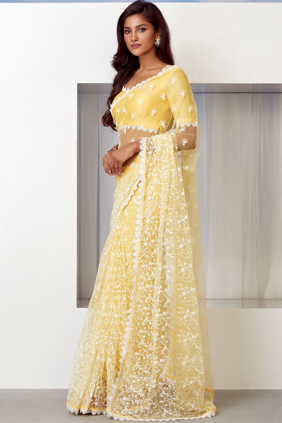 Mulmul Poise Net Yellow Saree