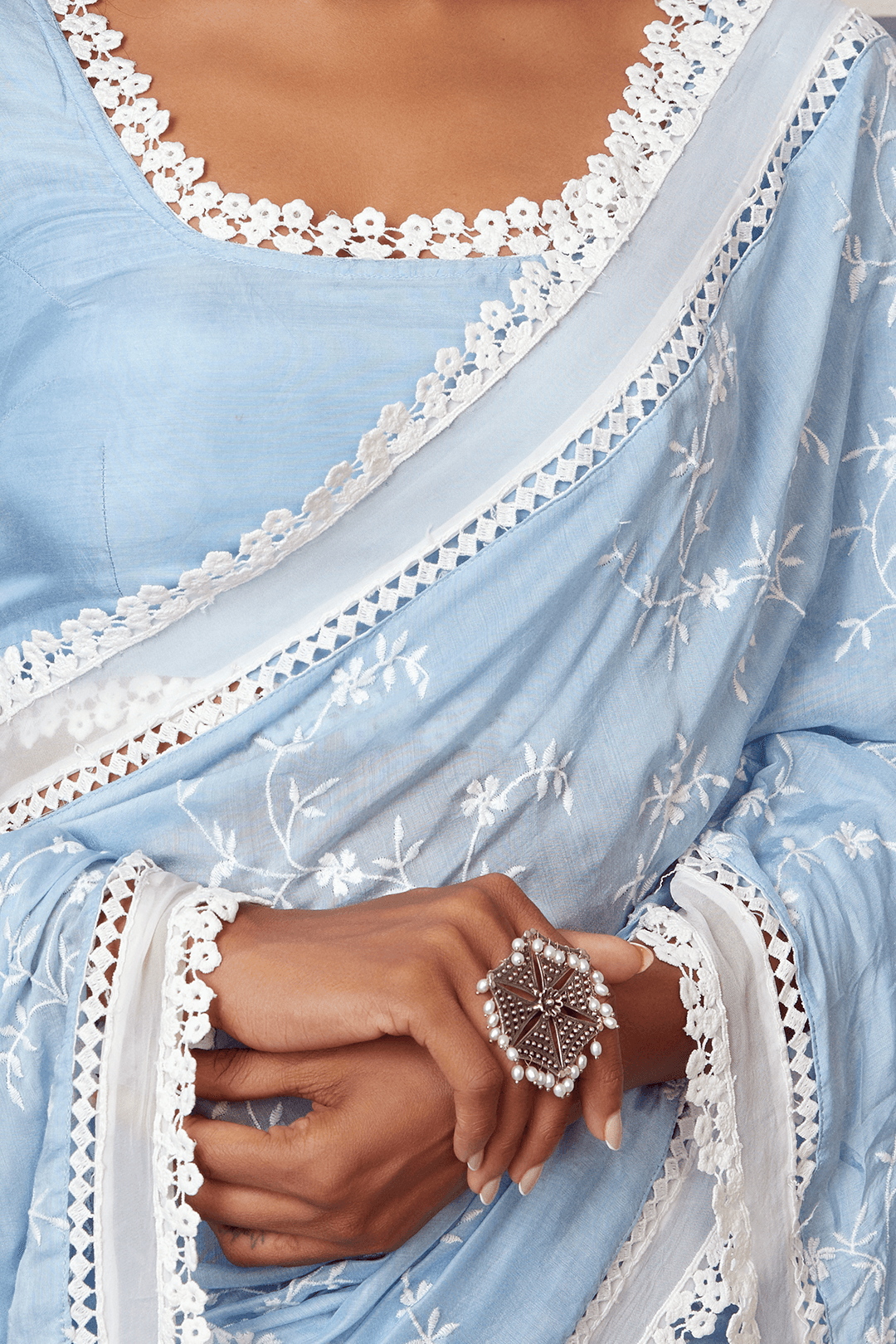 Mulmul Silk Romance Blue Saree
