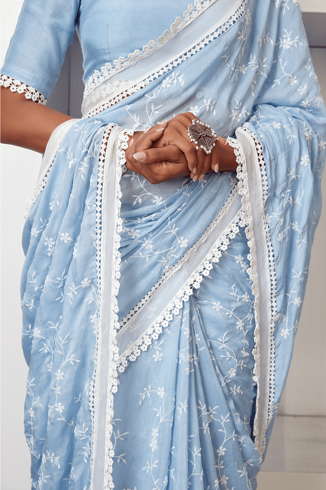Mulmul Silk Romance Blue Saree