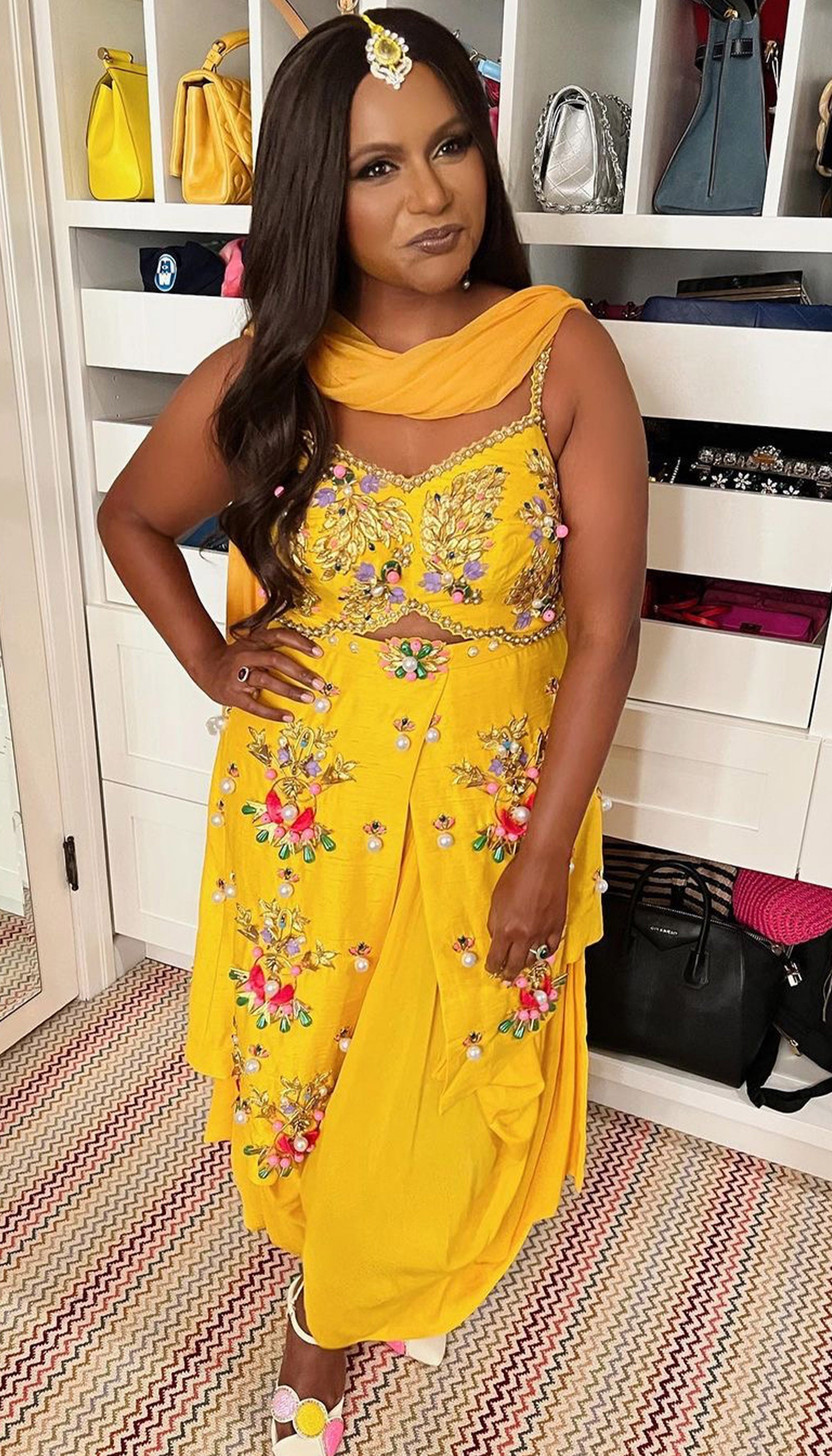Mindy Kaling - Mustard Yellow Embellished Dhoti Jumpsuit