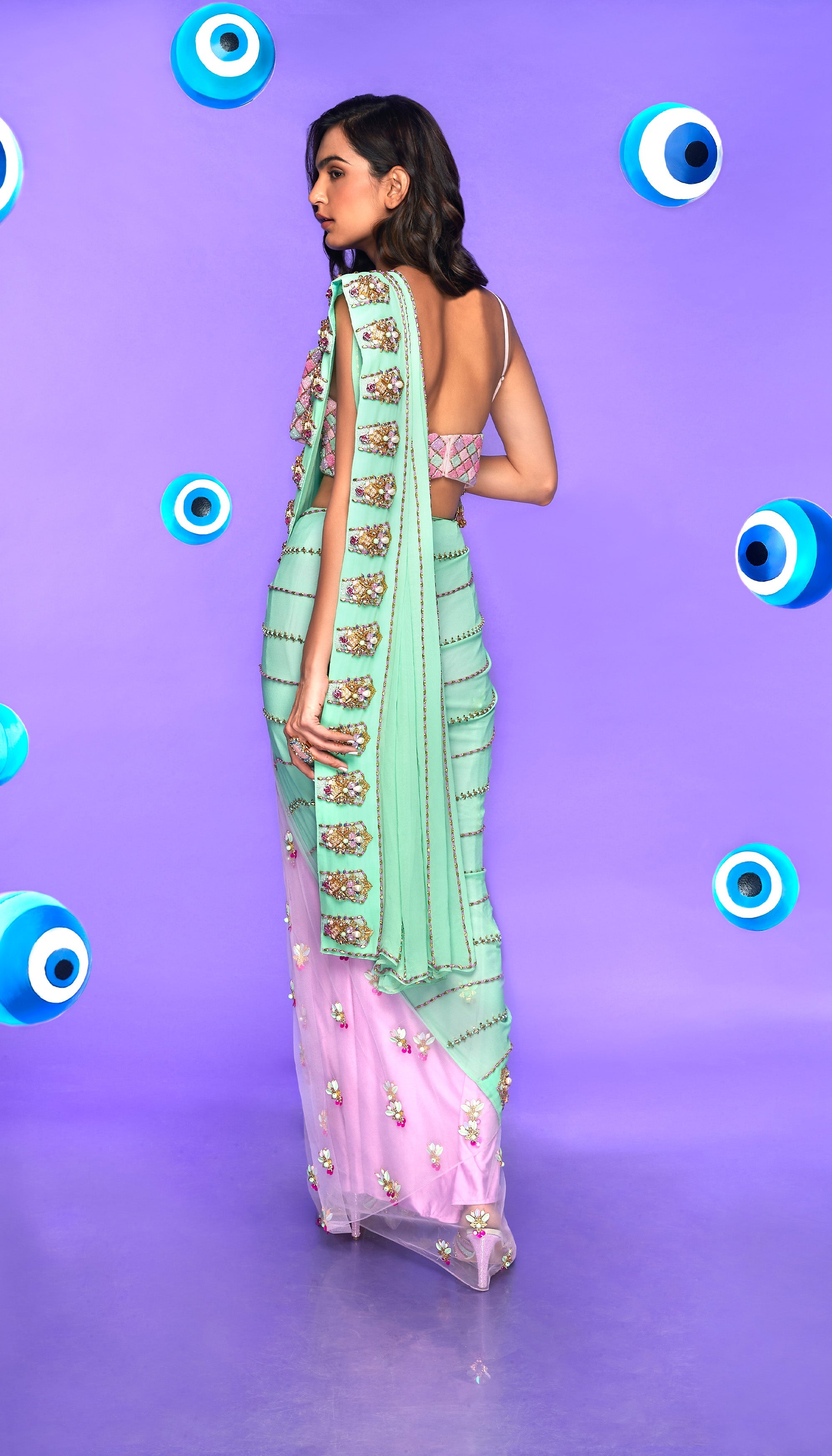 Keeping My Tabs! - Mint Pre-Stitched Saree Set