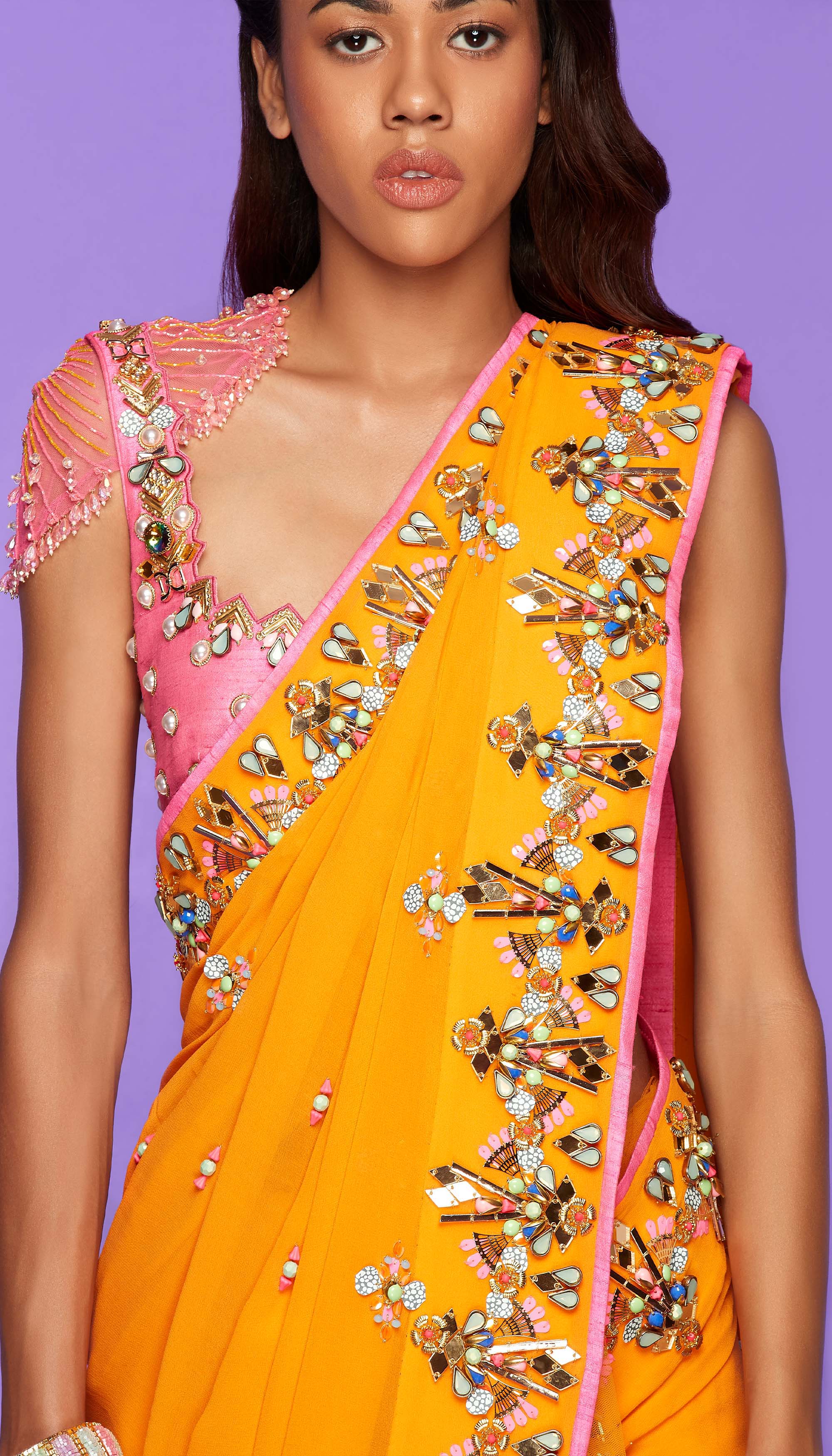 Ofcourse Not - Yellow Pre-Stitched Saree Set