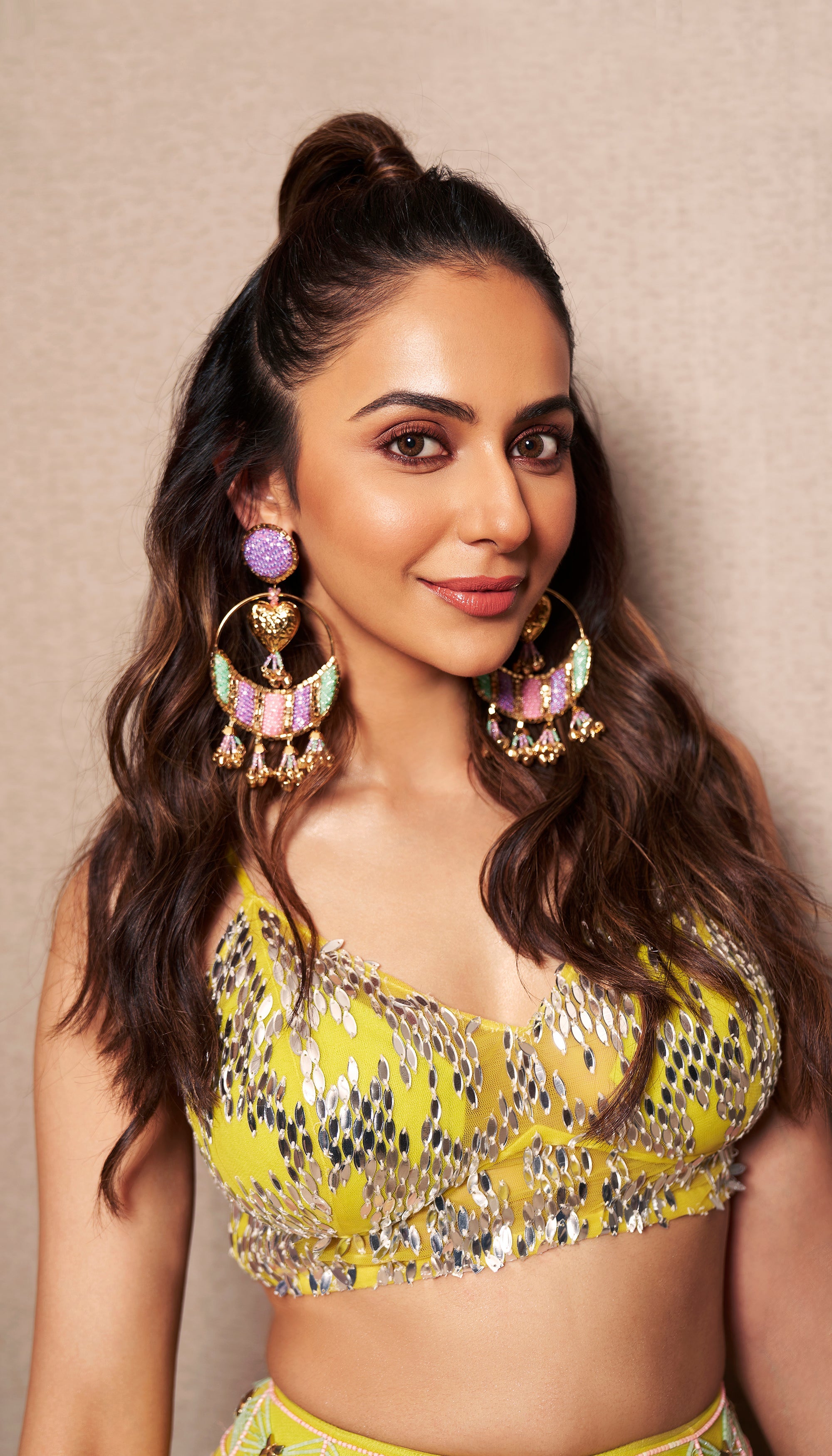 Rakul Preet In Lime Embellished Half Lehenga Set