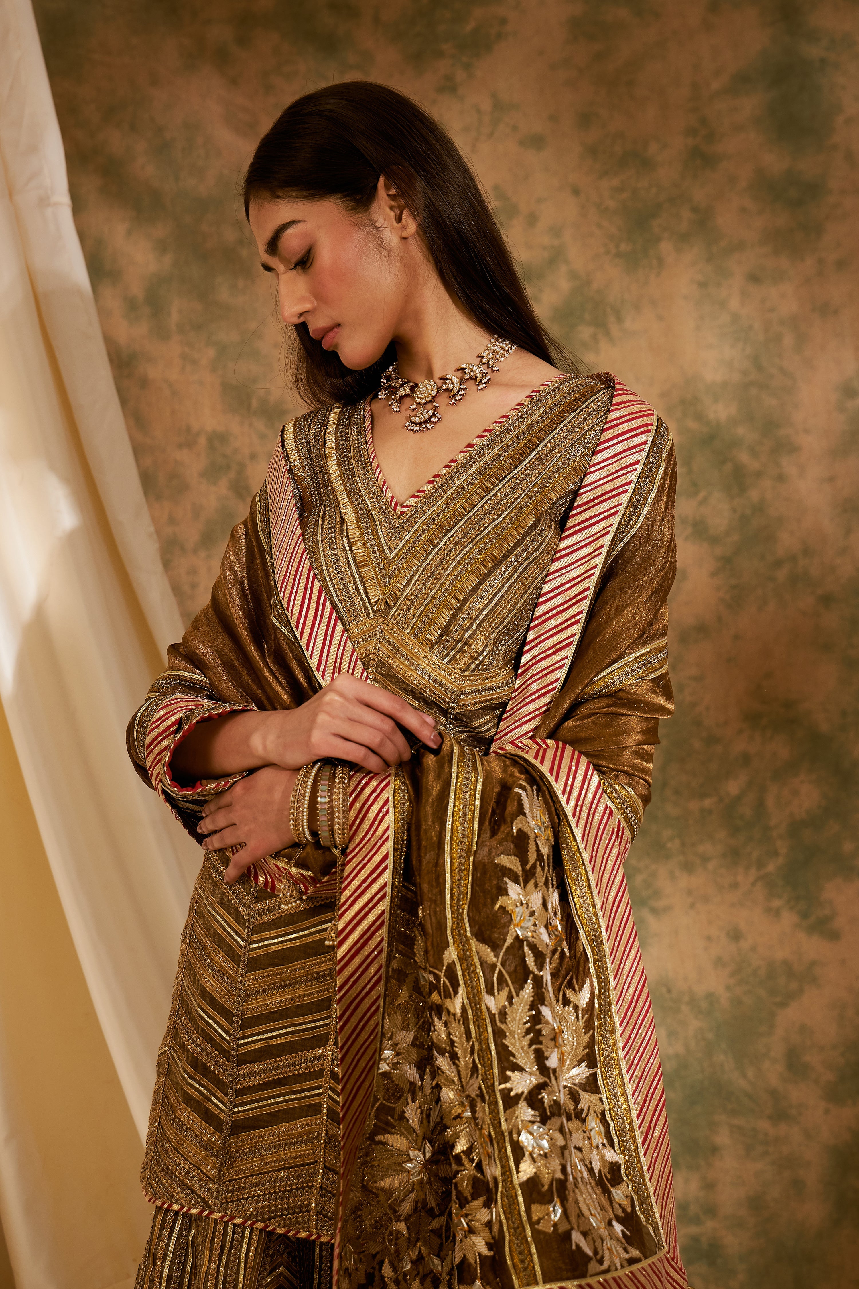 Metallic Bronze Short Kurta & Sharara