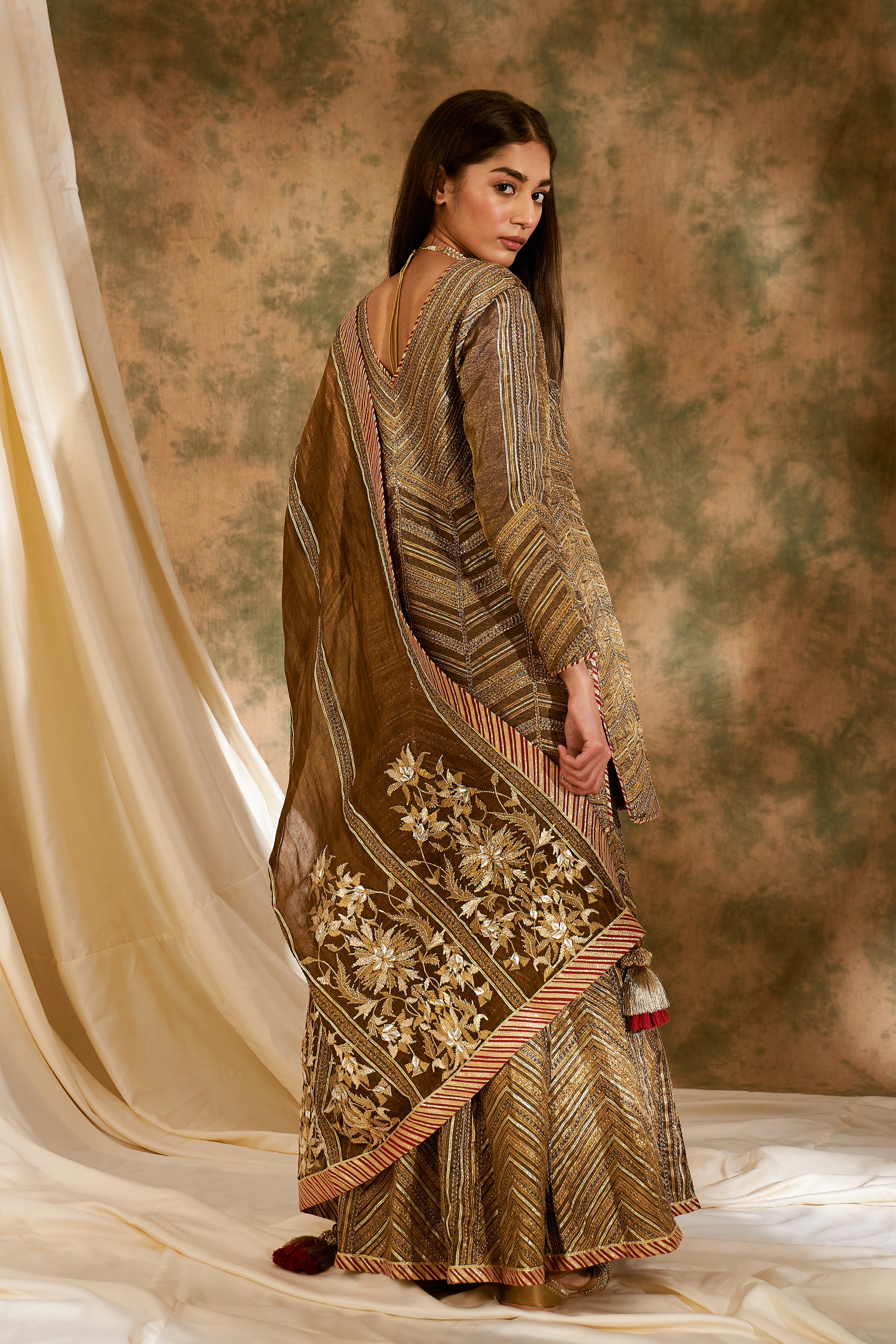 Metallic Bronze Short Kurta & Sharara