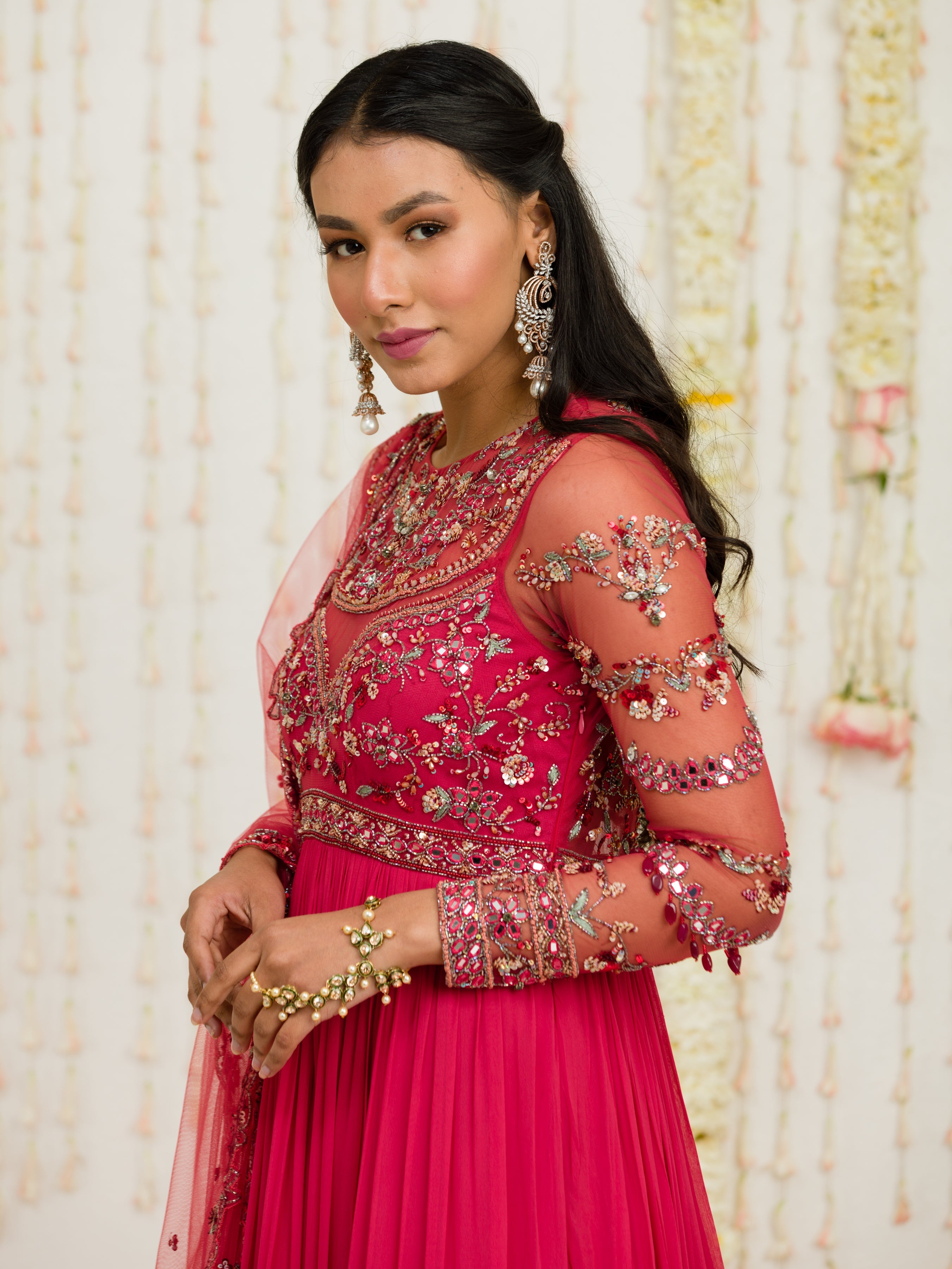 Carrot Red Pleated Anarkali