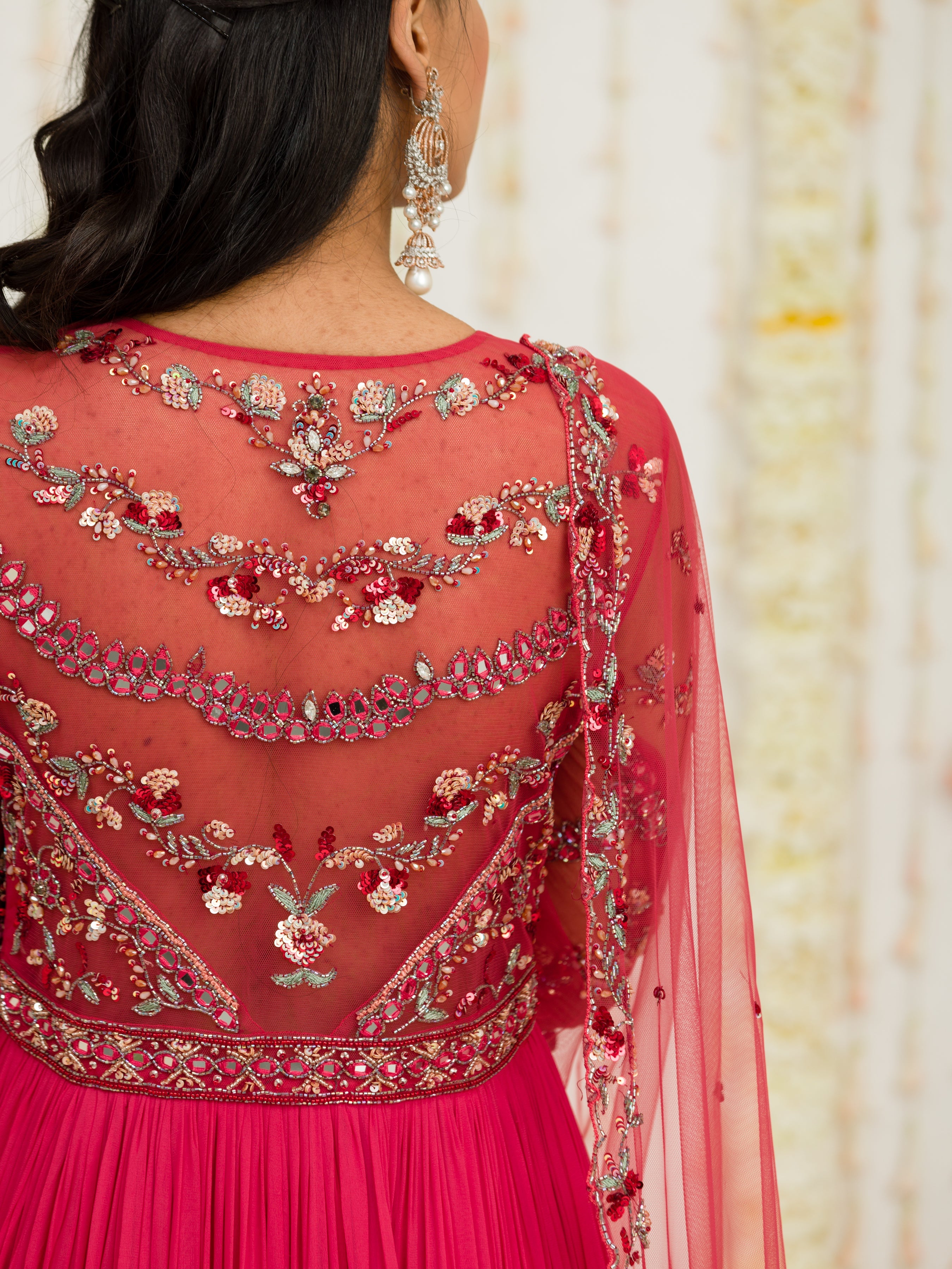 Carrot Red Pleated Anarkali