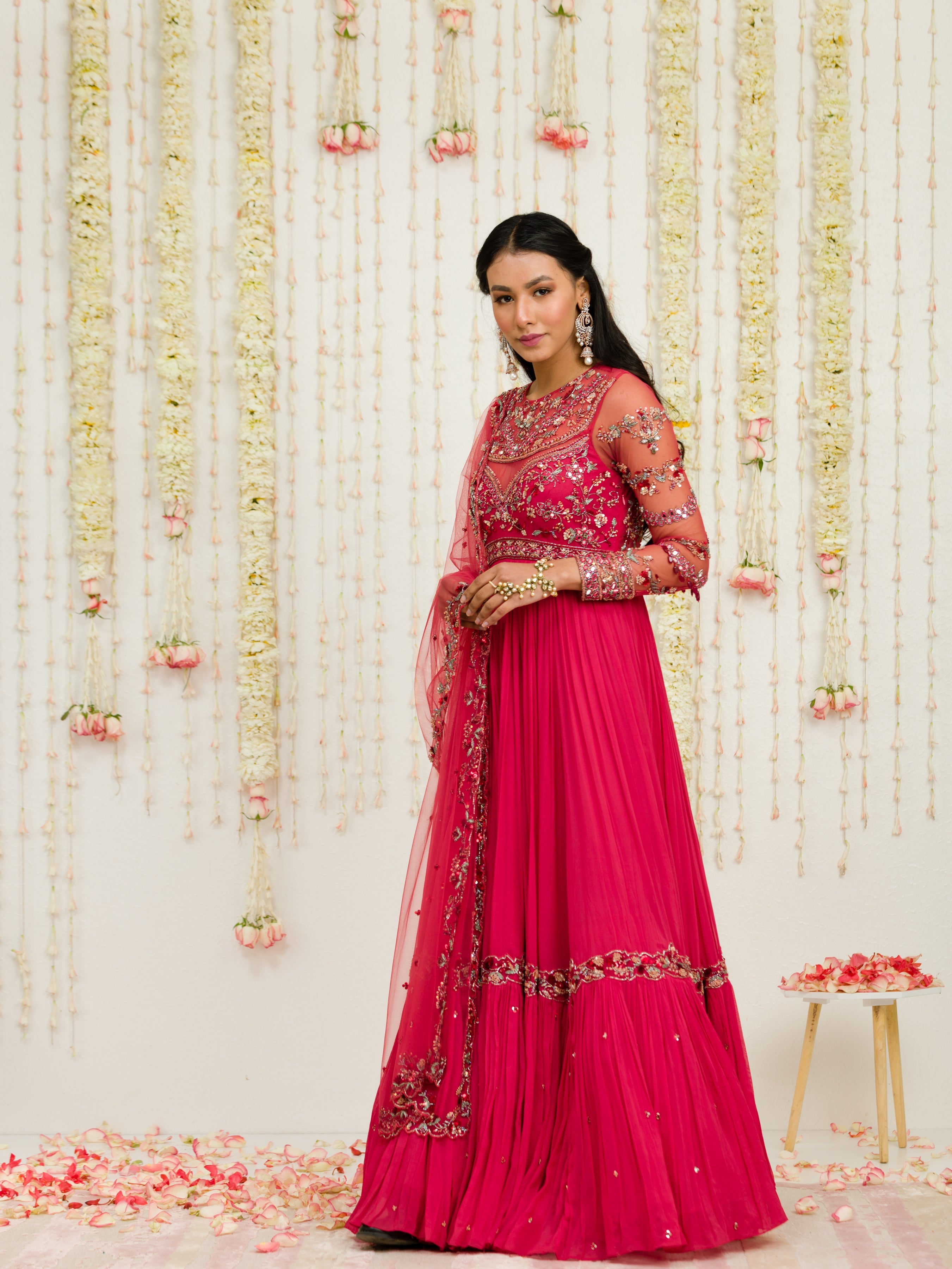 Carrot Red Pleated Anarkali