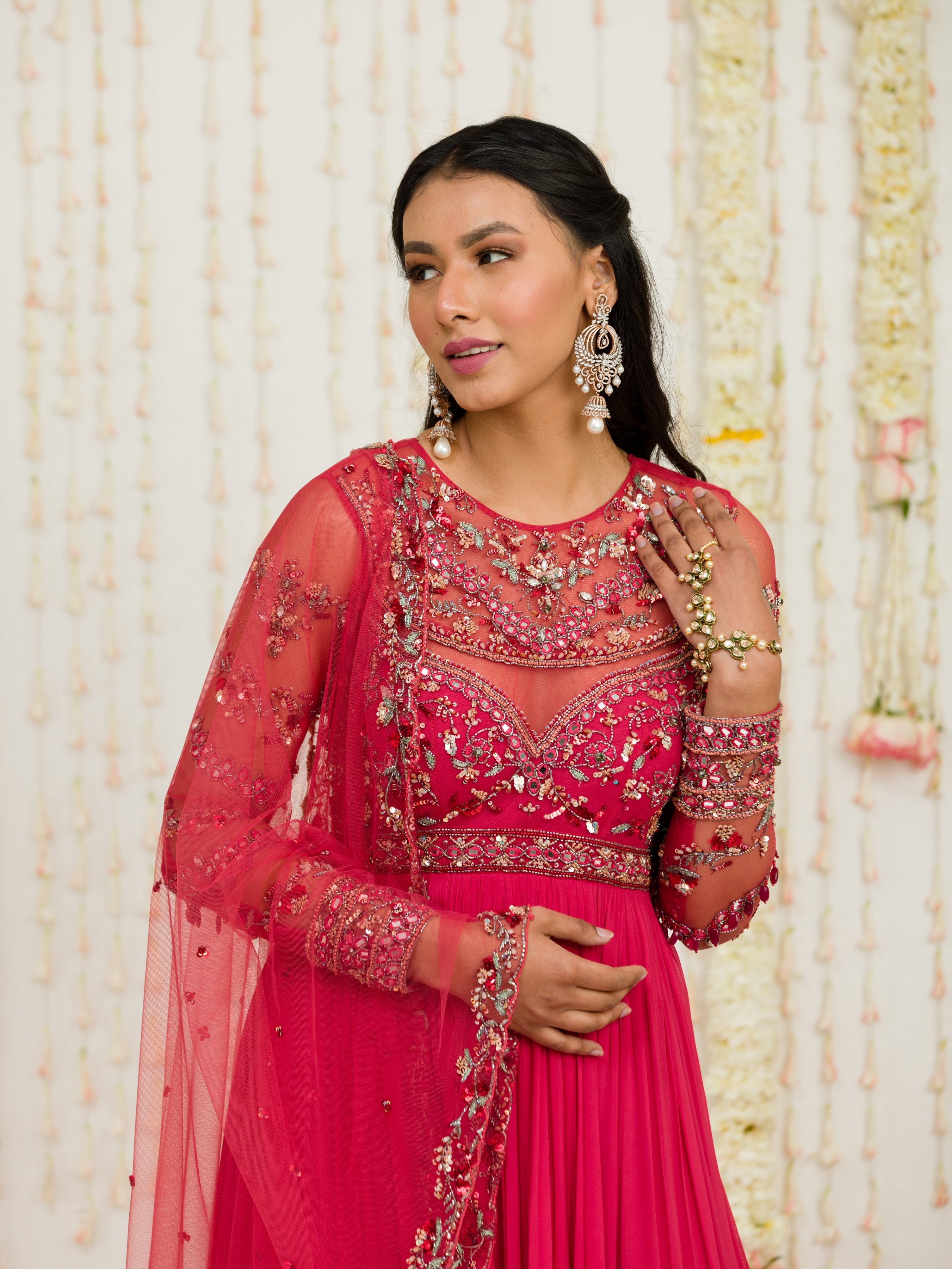 Carrot Red Pleated Anarkali