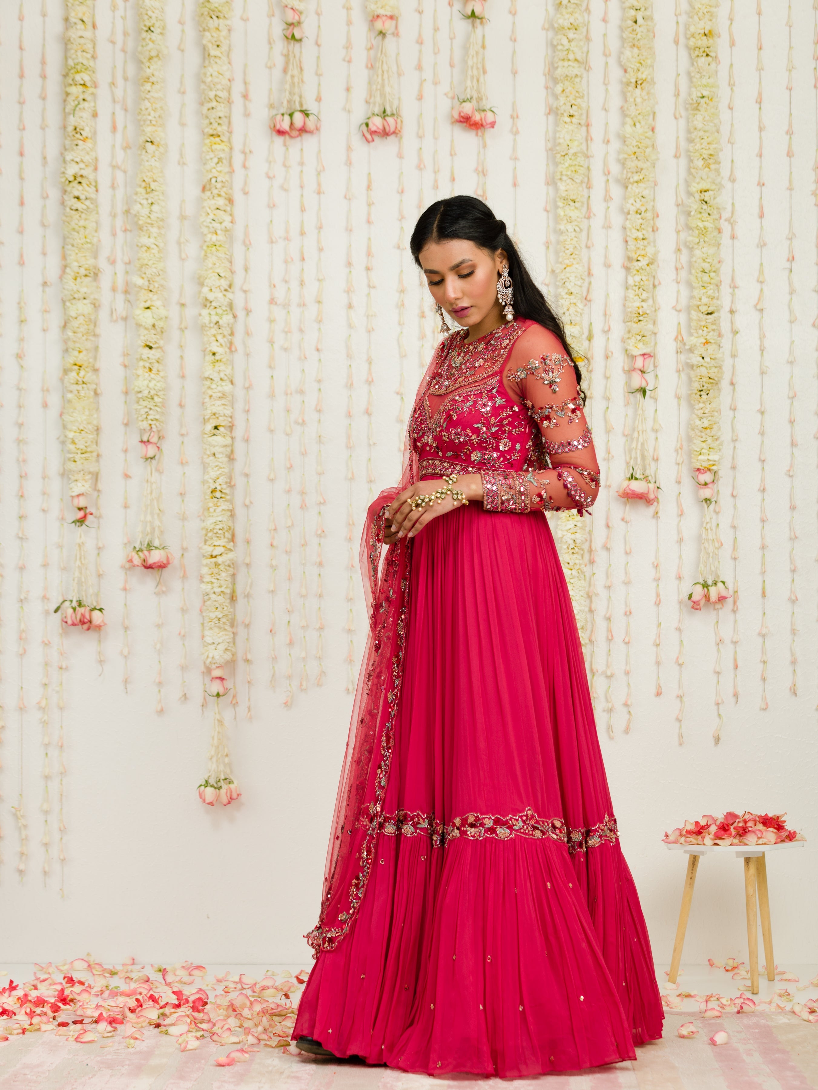 Carrot Red Pleated Anarkali