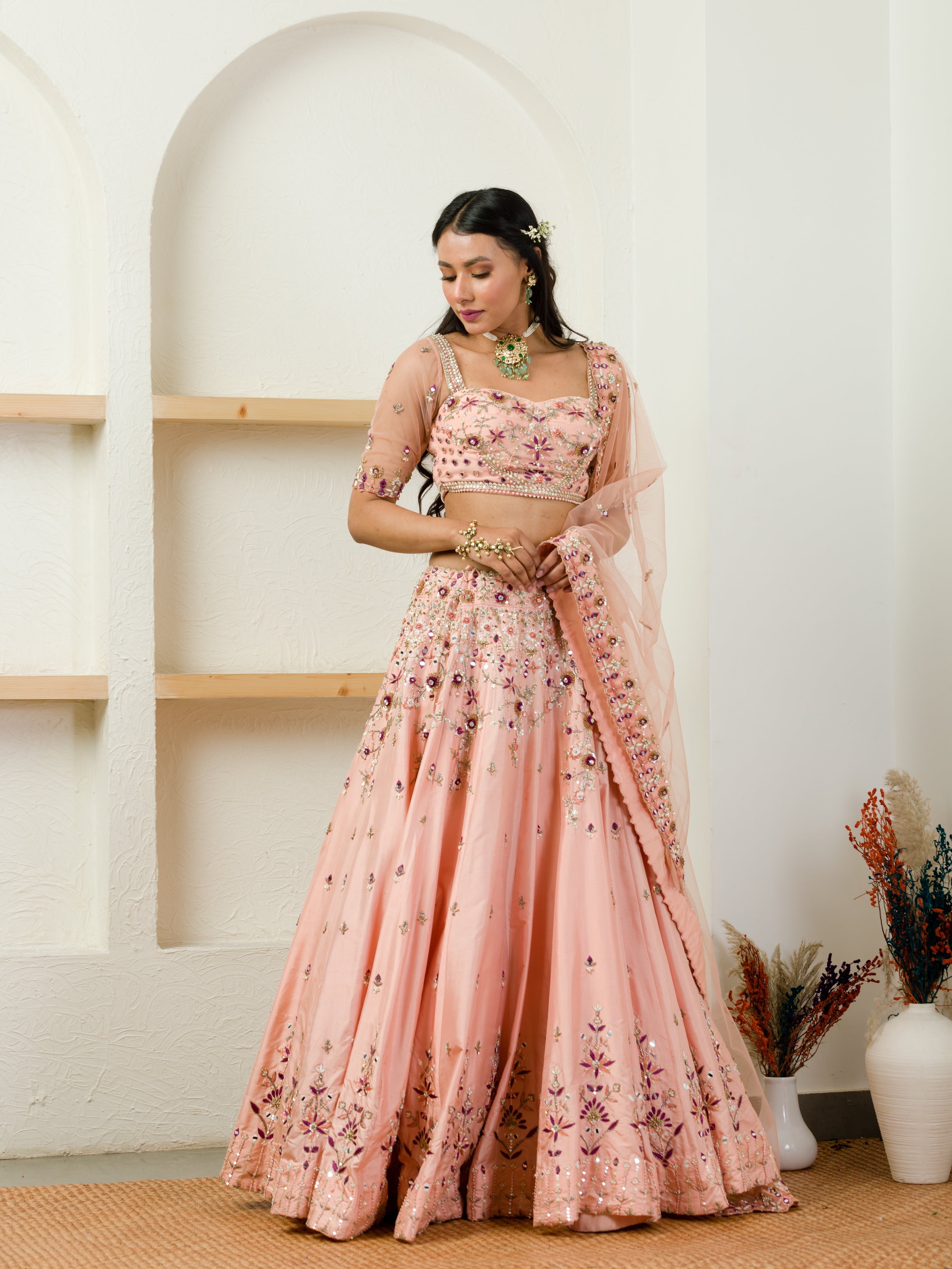 Soft Pink Blouse And Lehenga Set