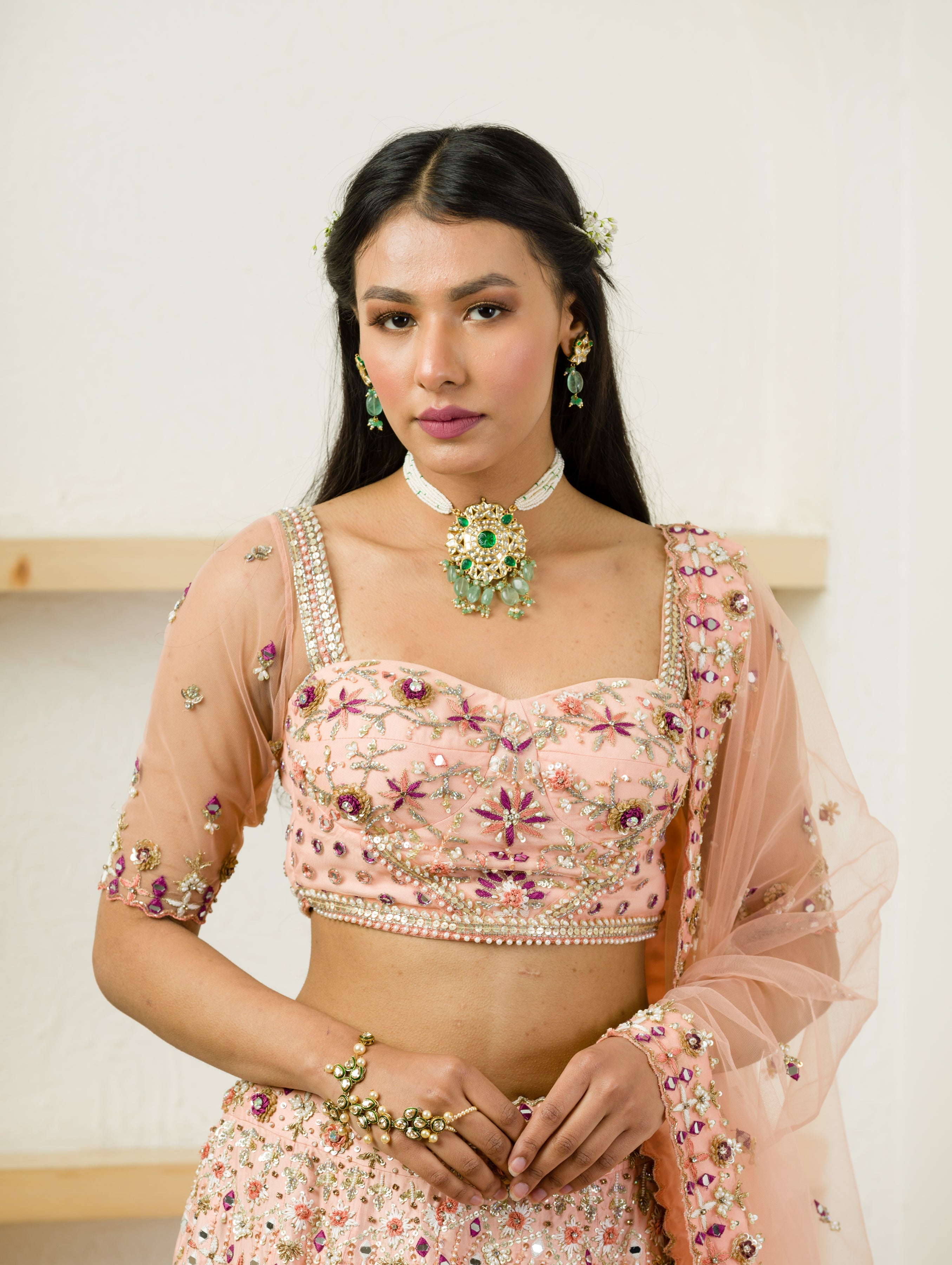 Soft Pink Blouse And Lehenga Set