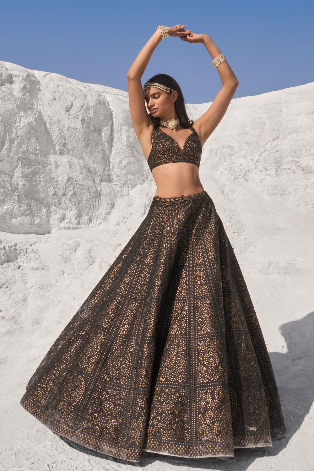 Black Cut Work Lehenga Set